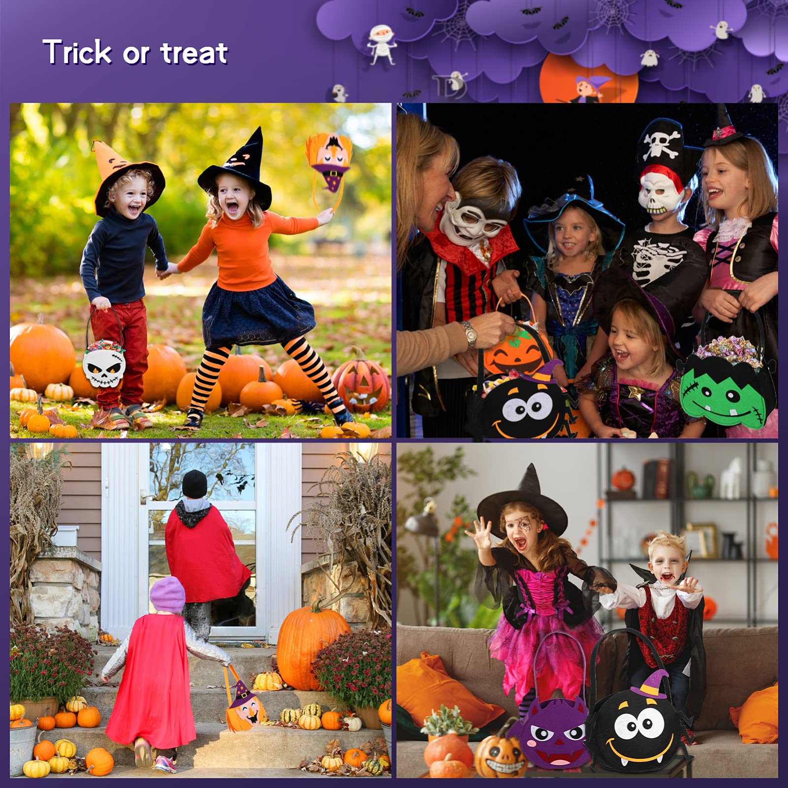 BESPORTBLE 6-Pack Halloween Pumpkin Bags for Kids - Reusable Trick or Treat Candy Baskets, Holiday Party Favors & Fall Decorations | Perfect for Classroom Treats, Halloween Parties & Autumn Home Decor