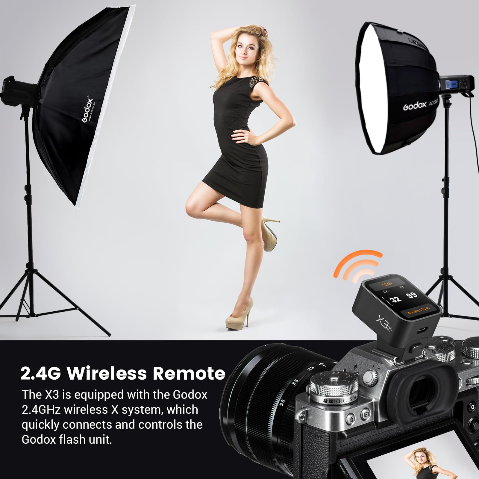 Godox X3F TTL Wireless Flash Trigger for Fujifilm Cameras - 2.4GHz Touchscreen Transmitter with TTL Auto/Manual/Multi Flash, Built-in Lithium Battery & HD OLED Screen - Perfect for Studio, Wedding, and Outdoor Photography