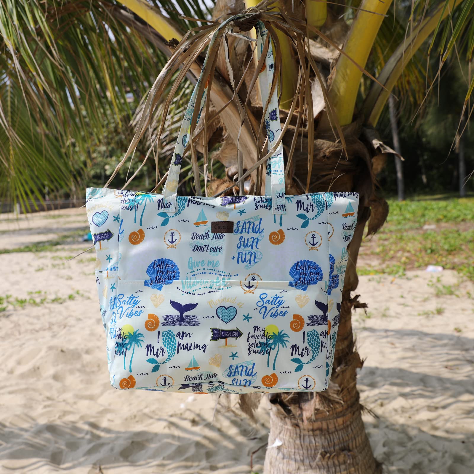 Large Waterproof Canvas Beach Tote Bag for Women - Straw Design Pool Bag with Shoulder Strap - Perfect for Travel, Swimming, and Summer Outings