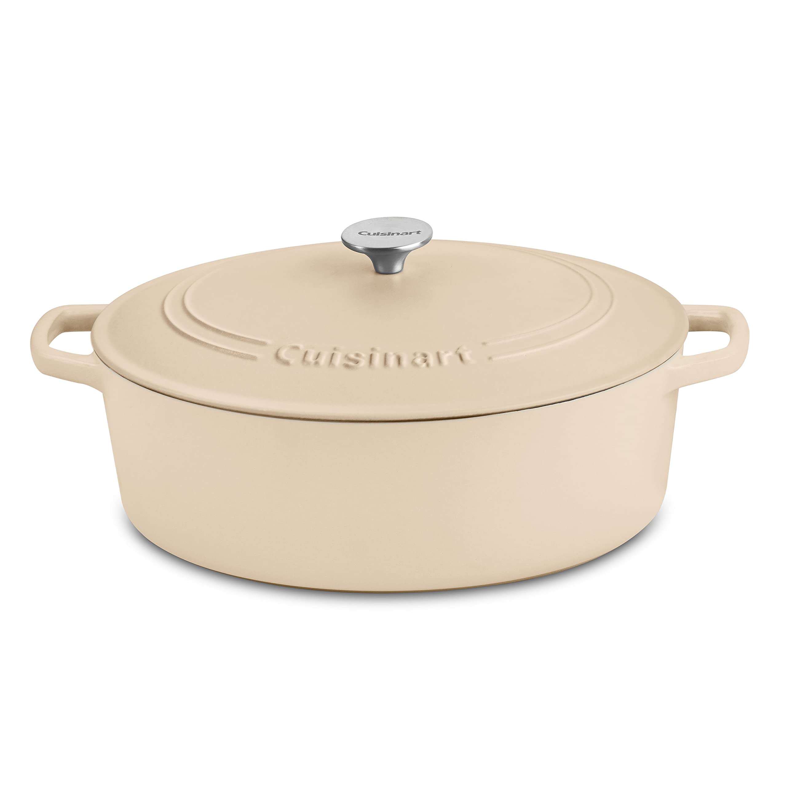 Cuisinart Chef's Classic 7-Quart Enameled Cast Iron Oval Casserole with Lid - Tan - Perfect for Braising, Stewing & Slow Cooking - Oven & Stovetop Safe Dutch Oven