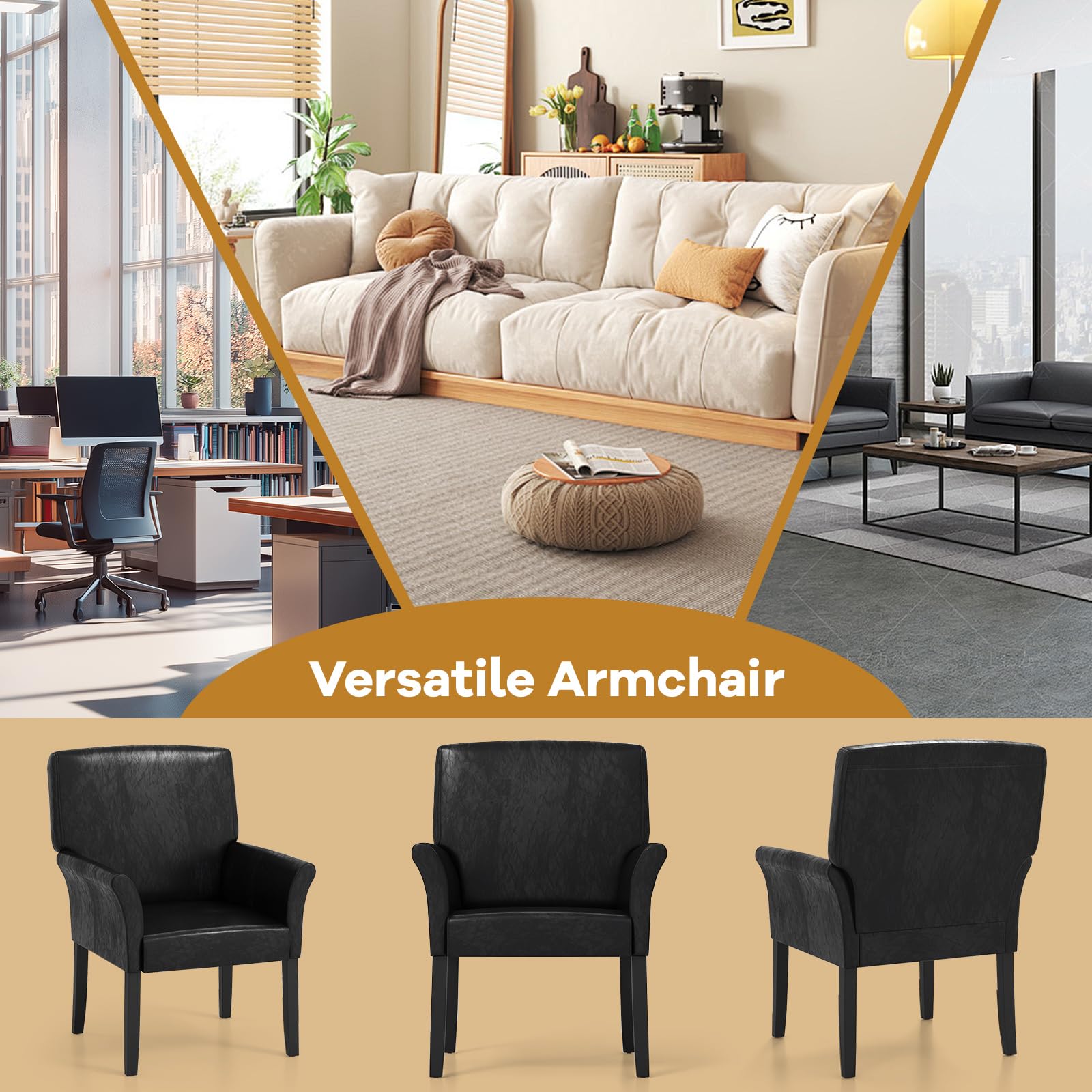Giantex Faux Leather Office Guest Chair with Arms & Rubber Wood Legs - Comfortable Reception & Executive Accent Armchair for Waiting Room, Meeting Room, Living Room - Perfect for Home Office, Conference Spaces & Lounge Areas