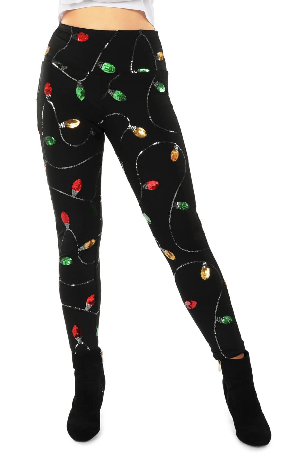 Tipsy Elves Women's Shiny Sequin Leggings - Sparkly Party Pants for Christmas, New Year & Festive Occasions | Perfect for Holiday Outfits, Nightclub Wear & Costume Parties