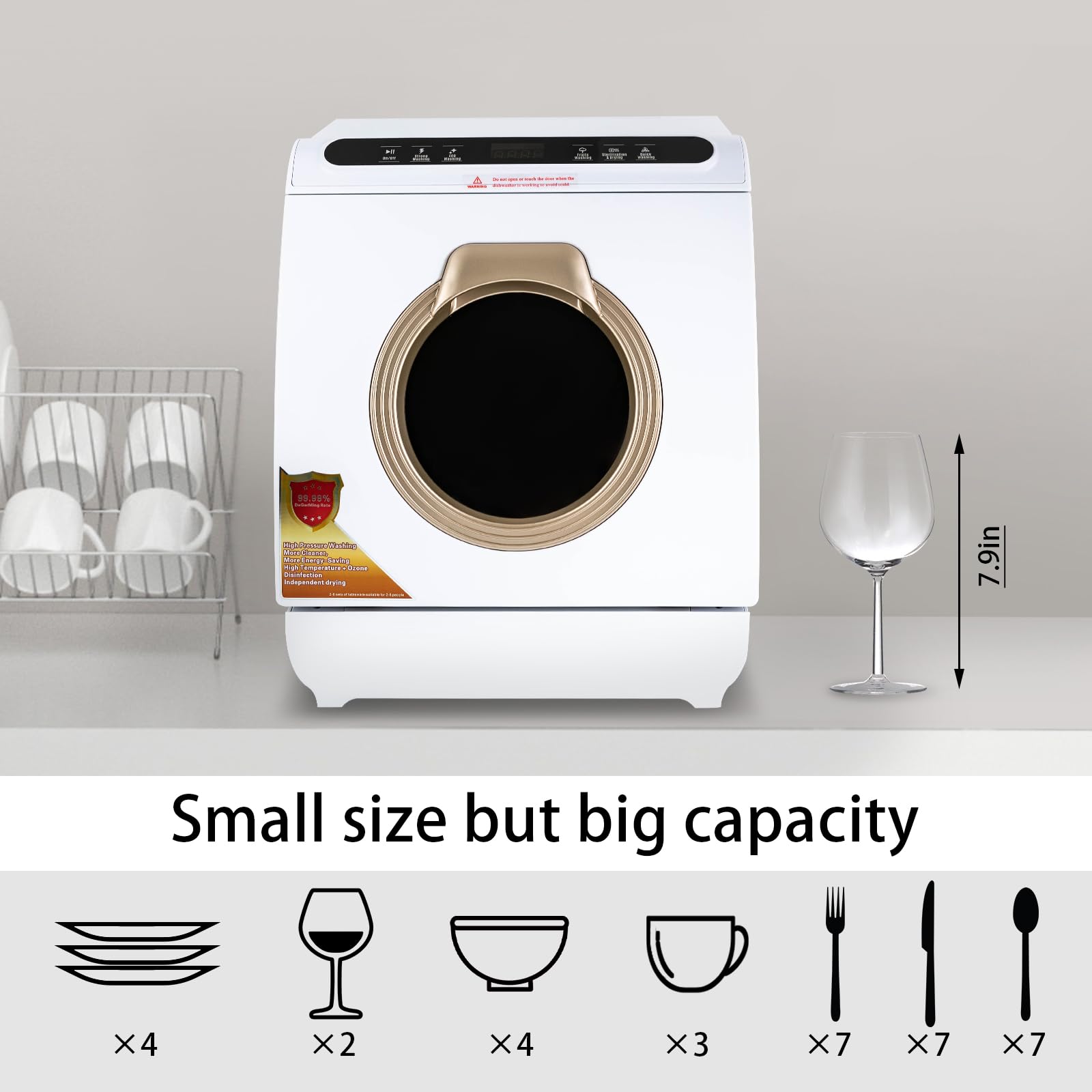 Portable Countertop Dishwasher with 7L Built-in Water Tank | 360° Dual Spray Deep Cleaning | Air-Dry Function | Compact Mini Dishwasher for Apartments, RVs & Small Kitchens | Perfect for Studio Living, Camping & Tiny Homes