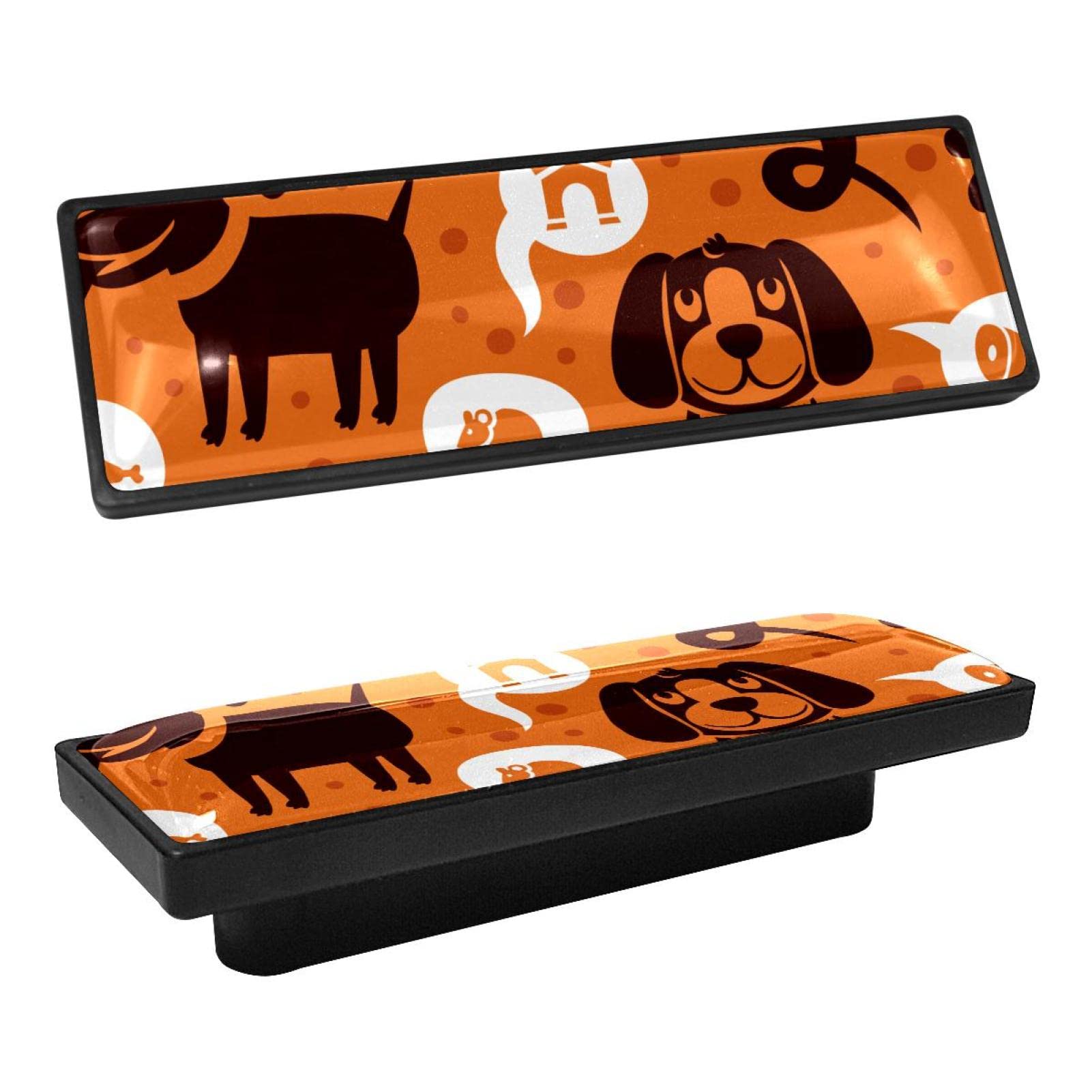 4Pcs Rectangle Cabinet Handles - Black Dog & Cat Design Drawer Pulls for Kitchen Cabinets, Dressers & Furniture (Perfect for Pet Lovers Home Decor)