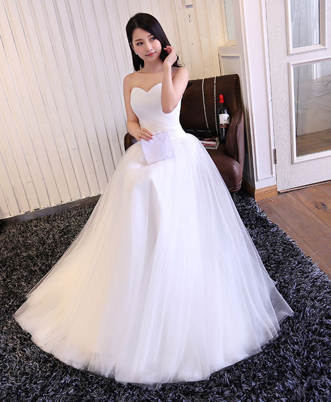 Elegant White Sweetheart Neck Tulle Long Prom Dress | Wedding Gown for Brides & Formal Events | Perfect for Homecoming, Quinceañera & Evening Galas