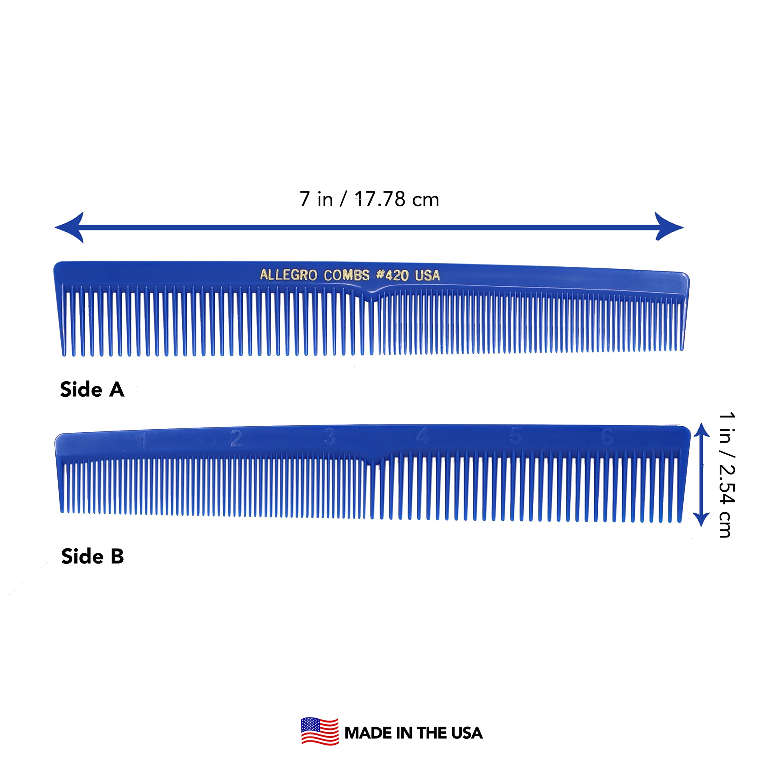 Professional 3-Piece Hair Cutting Comb Set for Barbers & Stylists - Allegro Combs for Beard, Mustache, Braiding & Parting (Royal Blue) - Perfect for Men, Women & Kids Hair Styling at Home or Salon
