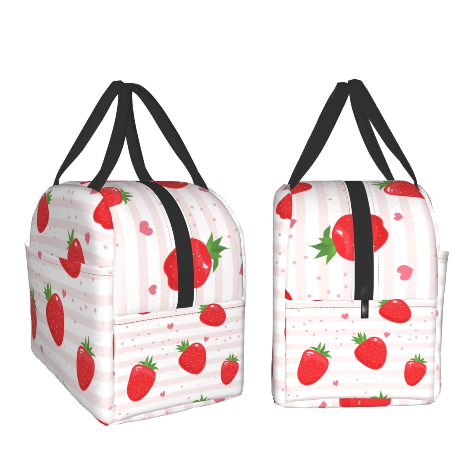 Strawberry Heart Insulated Lunch Bag - Reusable Bento Box & Cooler Tote for Work, Picnic, School - Cute Eco-Friendly Food Container for Women & Men - Perfect for Office, Outdoor, and Shopping