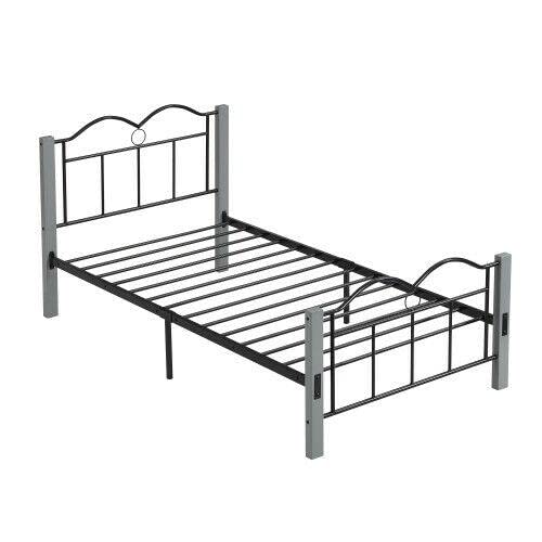 Sturdy Twin Size Bed Frame with Wooden Feet - Heavy Duty Metal Platform Bed Frame for Bedroom Furniture, Full/Twin Size - Perfect for Guest Rooms, Dorms & Small Spaces