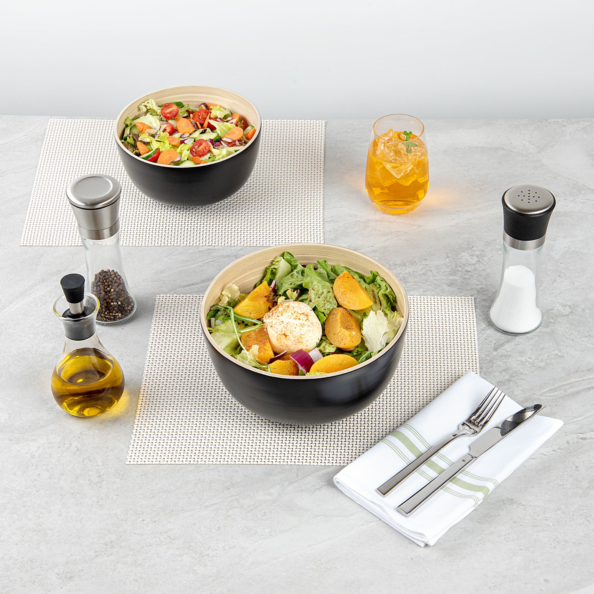 Bambuddha 25 oz Round Black Spun Bamboo Salad Bowl - Medium Size 9.5