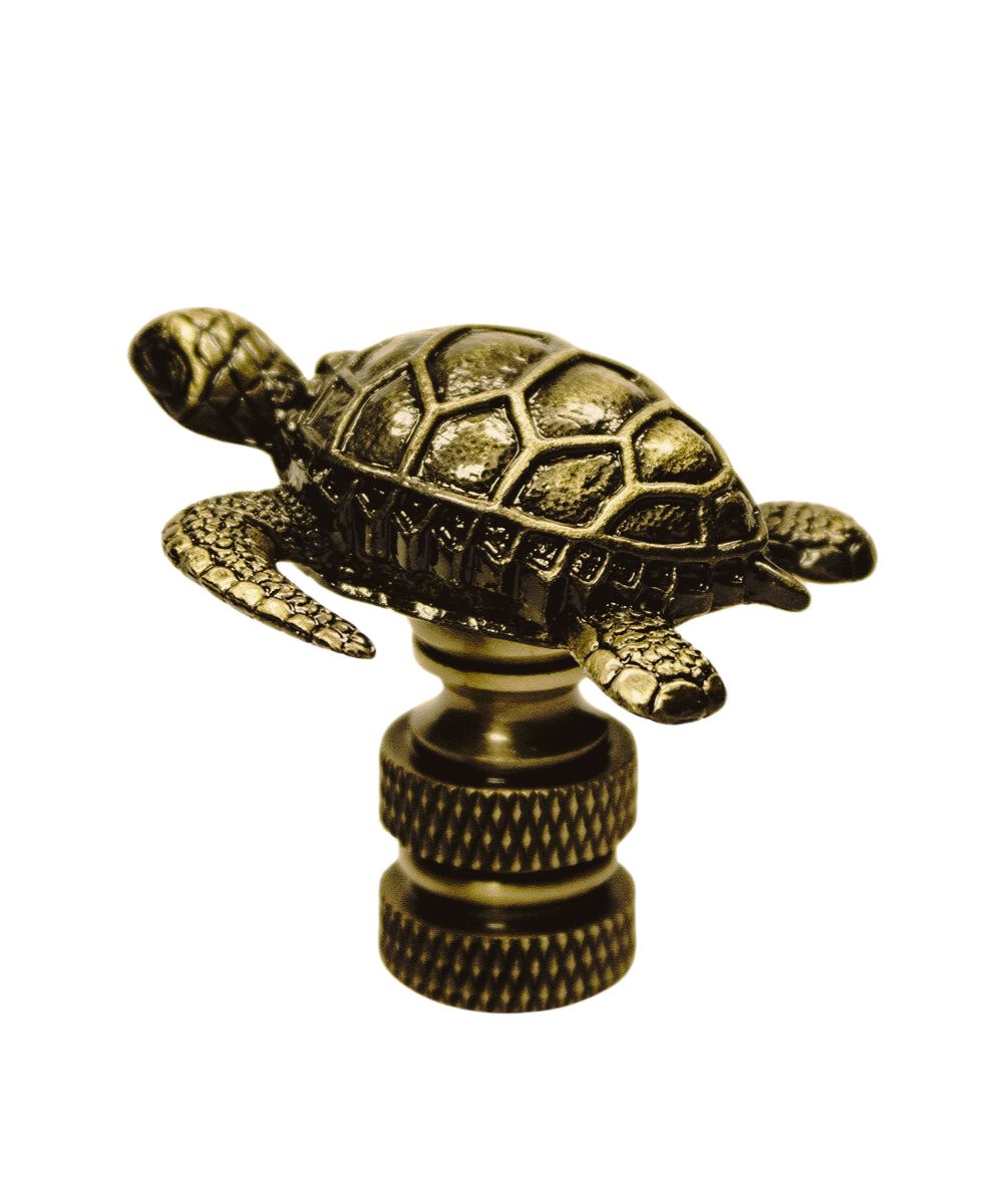 1.4H Antique Metal Sea Turtle Brass Base Lamp Finial - Vintage Home Decor for Table Lamps, Chandeliers & Ceiling Fixtures