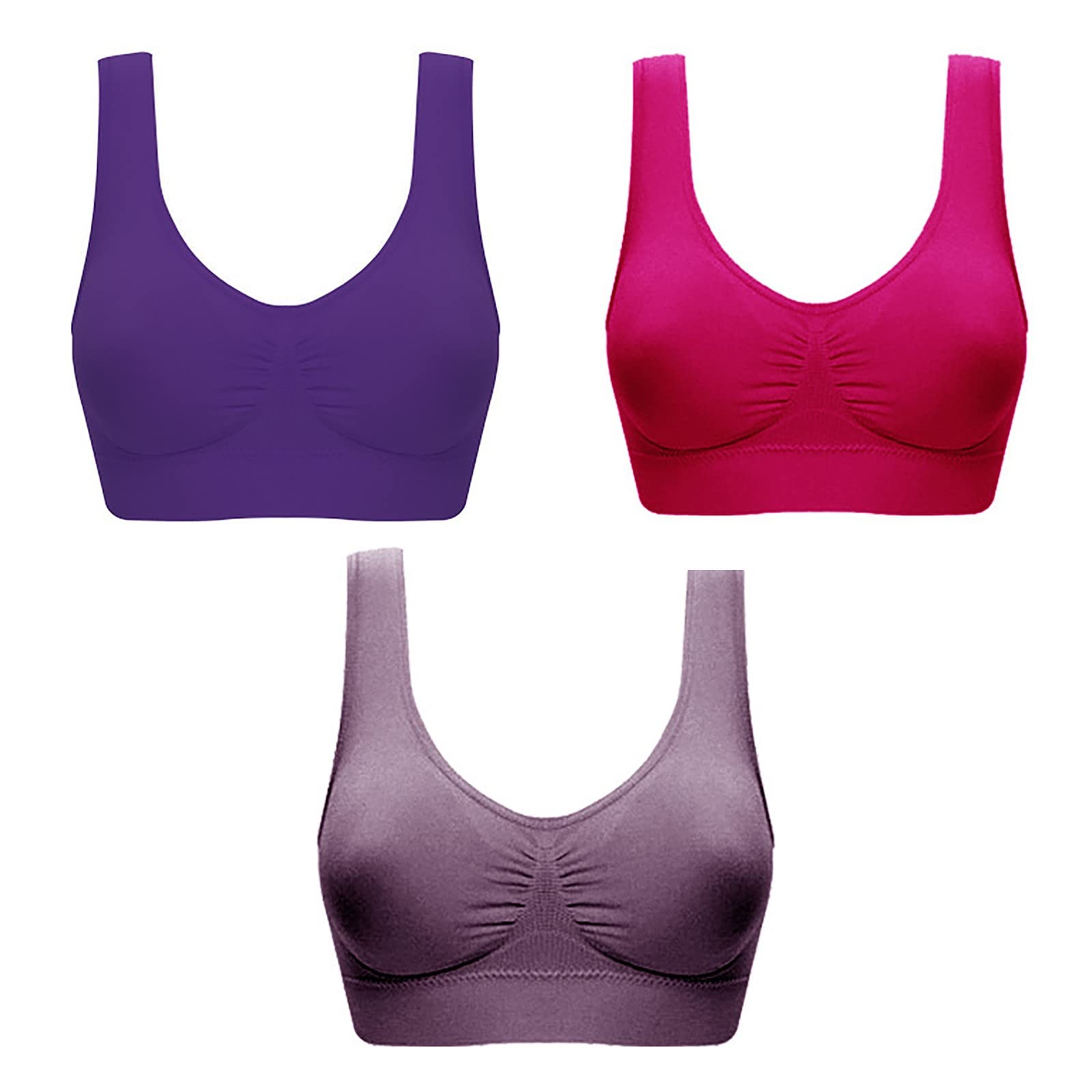 3 Pack Comfortable Sports Bras for Women - Removable Pads, Wireless Support, Breathable Workout Tops for Running, Yoga & Gym