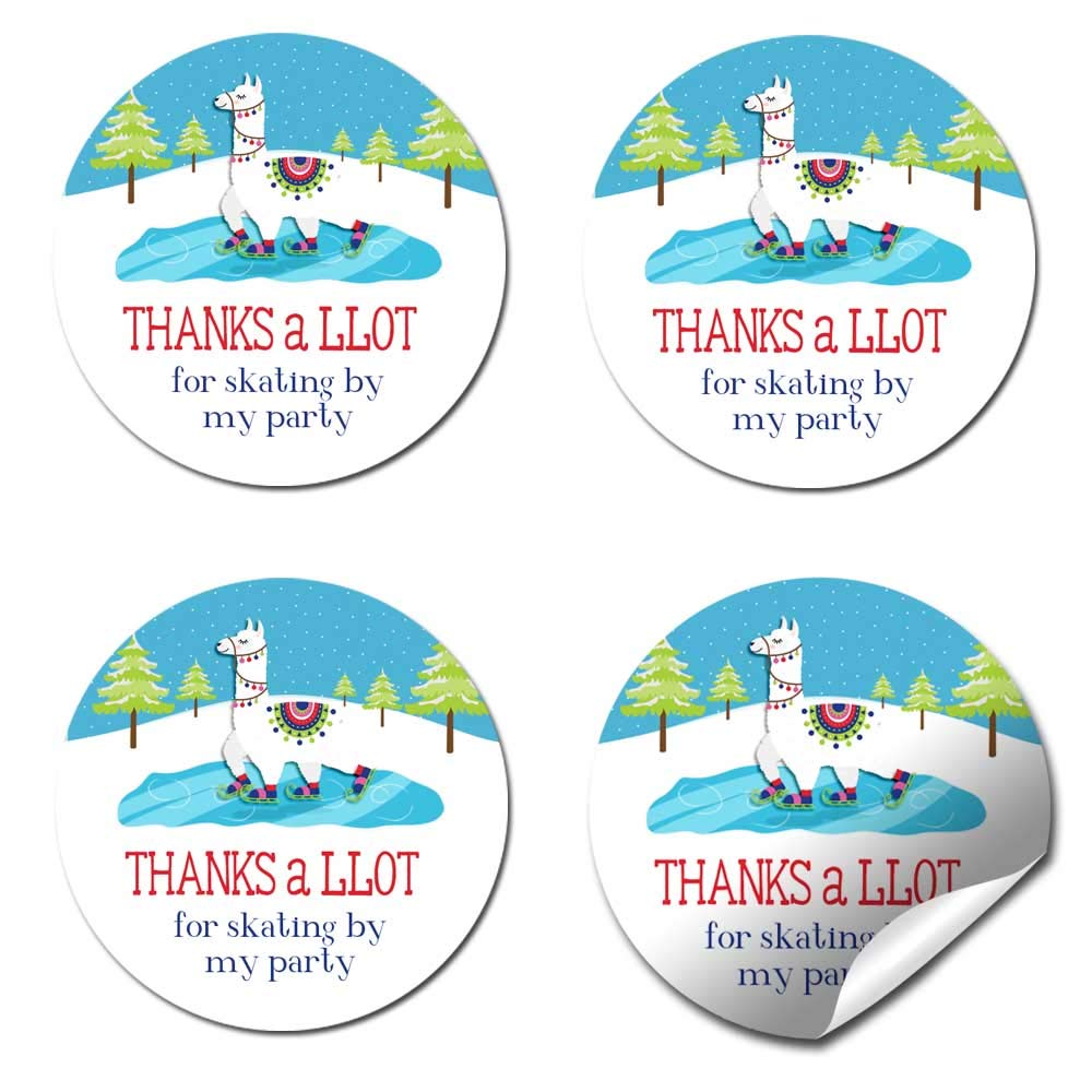Winter Llama Ice Skating Themed Thank You Stickers for Kids - 40 Pack 2