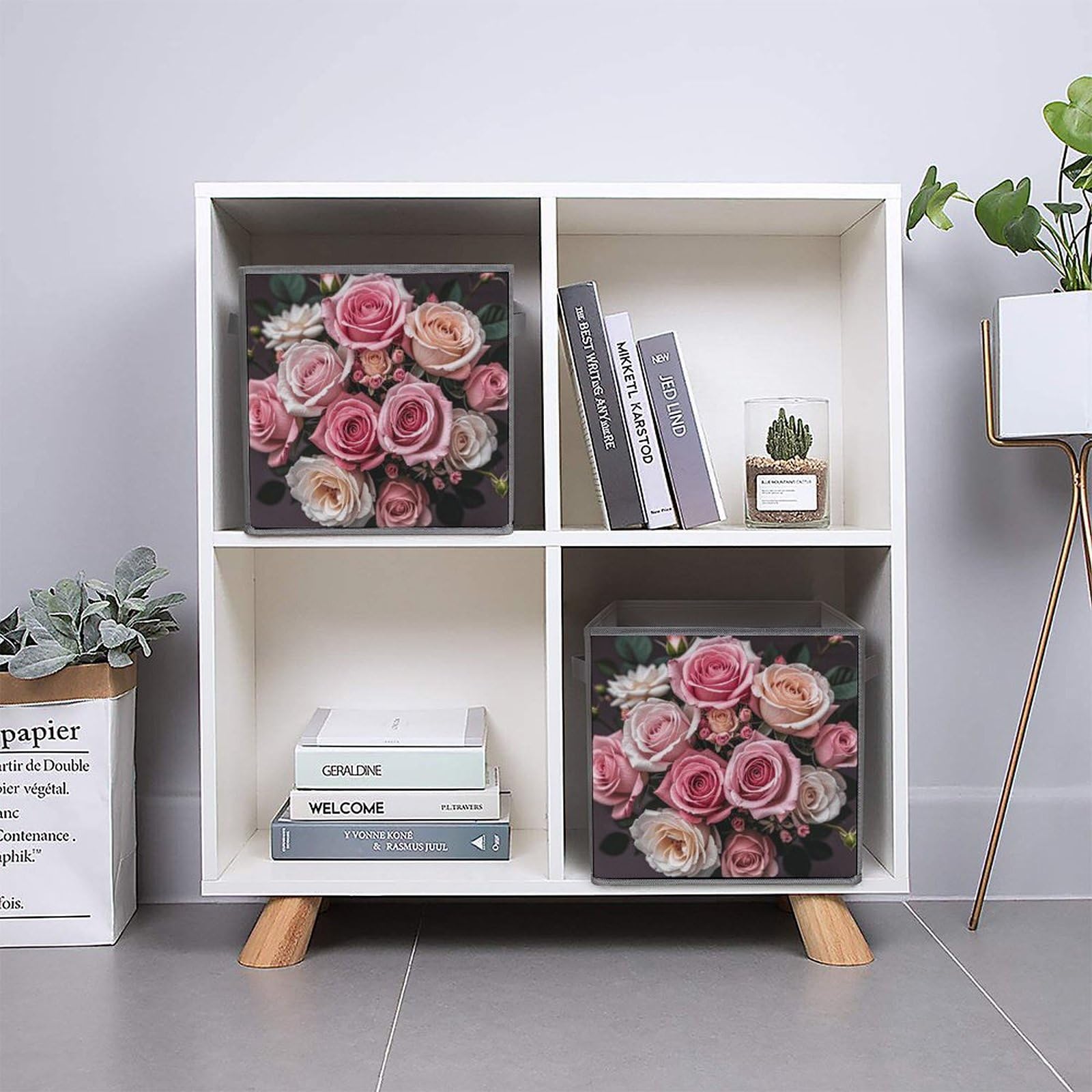 6-Piece Collapsible Storage Bins - Cute Rose & Leopard Print Foldable Storage Boxes with Handles, Multi-Functional Organizer for Shelves, Closet, Bathroom | Perfect for Home, Office & Kids Room Organization