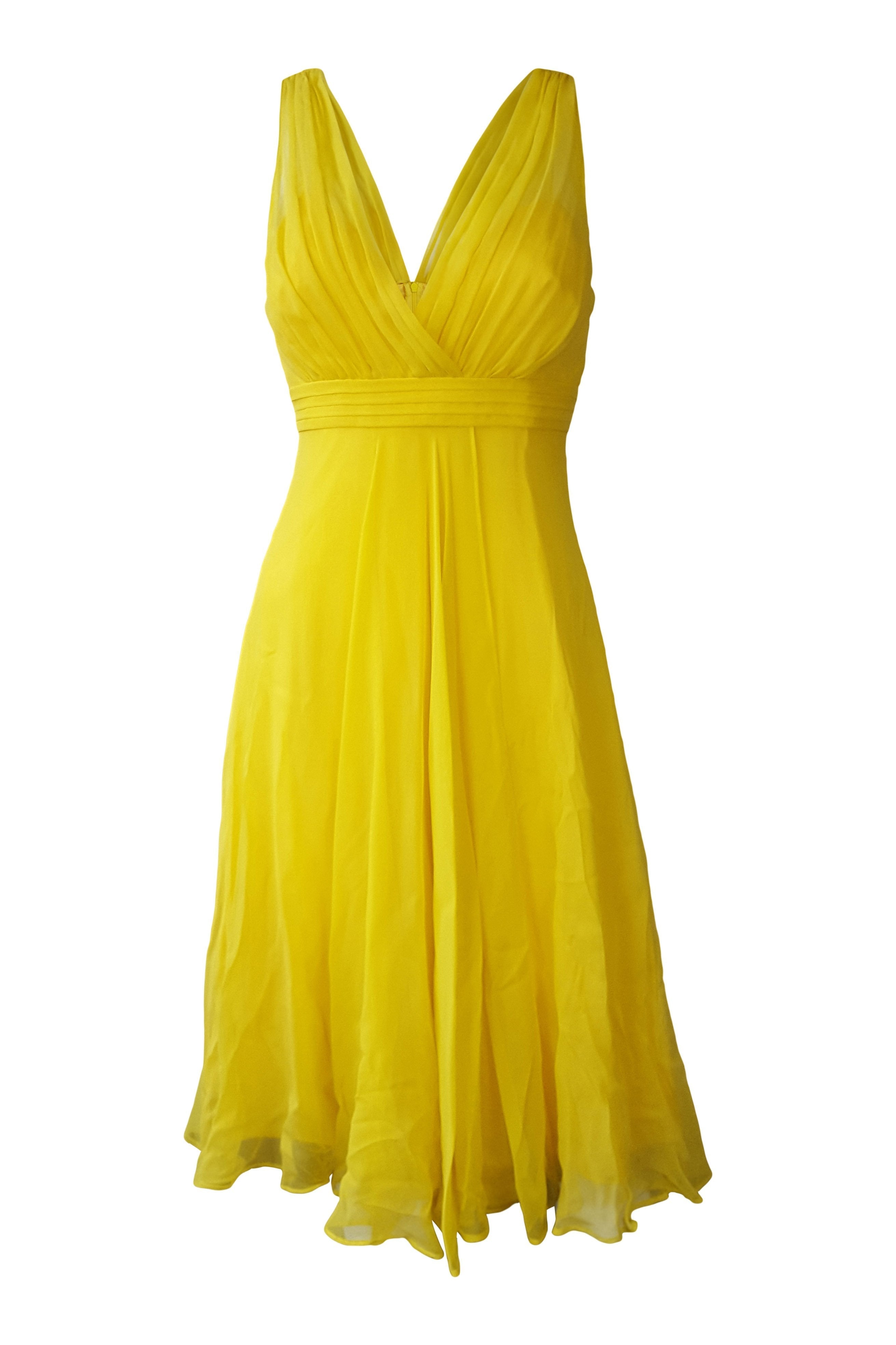 L.K. BENNETT Women's Yellow Chiffon Sleeveless Summer Dress UK Size 8 | Elegant Party & Wedding Guest Outfit | Perfect for Cocktail Events & Formal Occasions