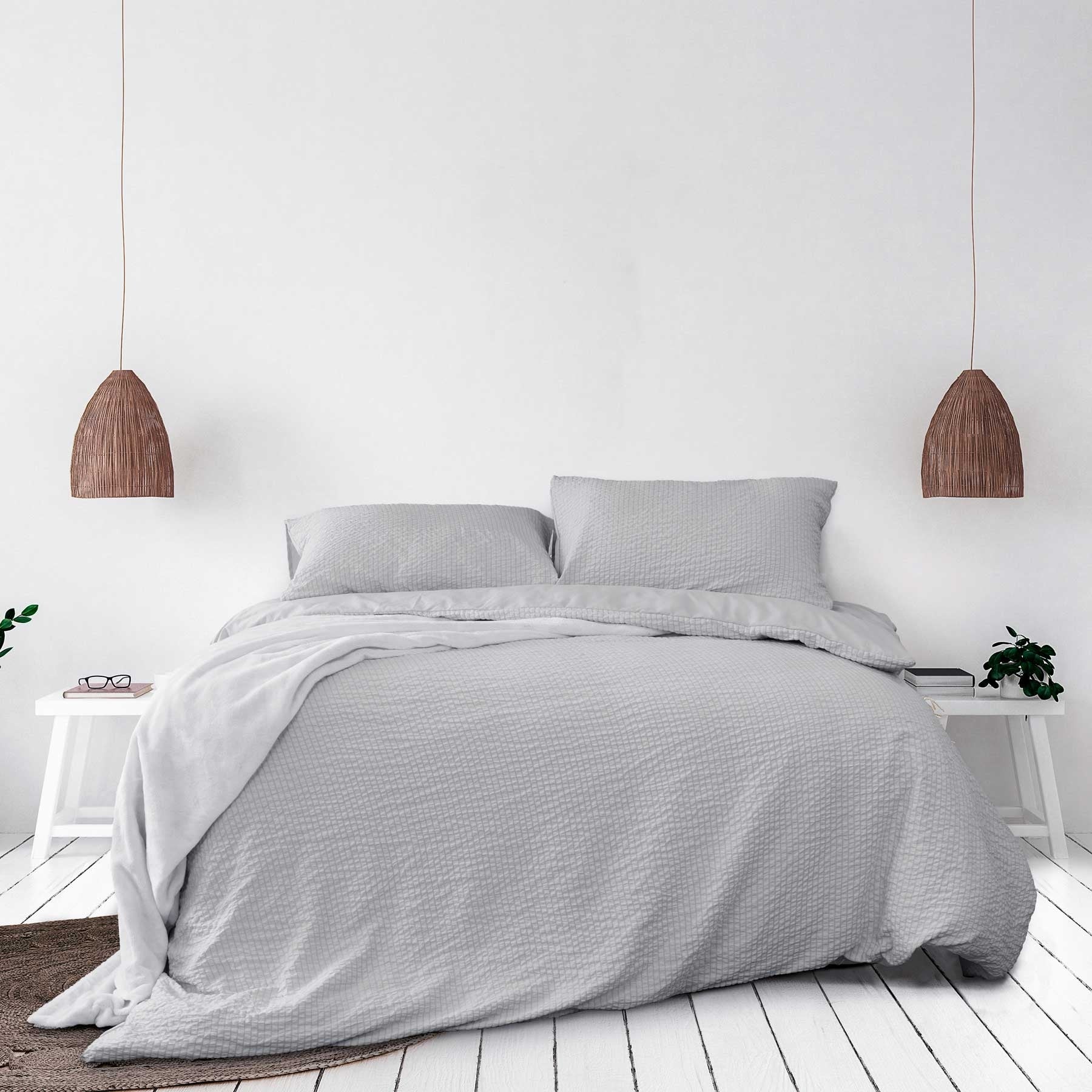 Ardor Ingrid Silver Seersucker Stripe Quilt Cover Set - Double Size Bedding with Breathable Fabric for All Seasons | Perfect for Guest Rooms, Master Bedrooms & Cozy Home Decor