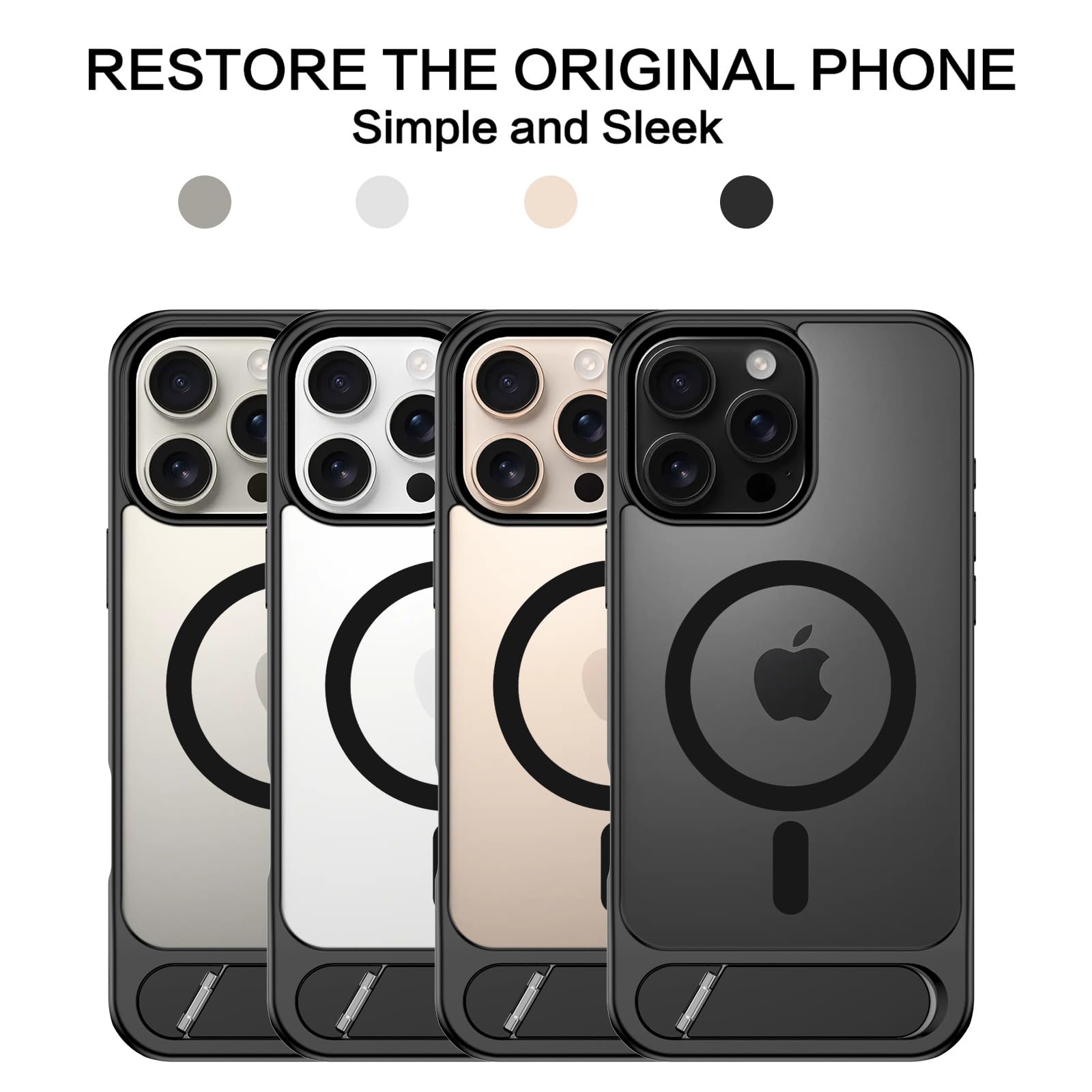 Magnetic iPhone 16 Pro Case with Invisible Kickstand | MagSafe Compatible | Military-Grade Shockproof | Slim Matte Translucent Cover for iPhone 16 Pro 6.3