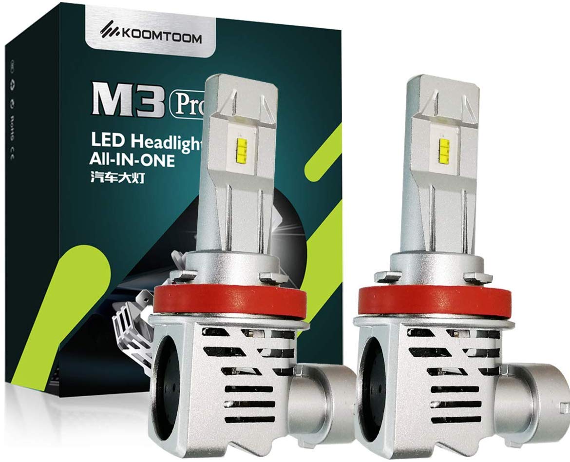 AnyCar KOOMTOOM H11/H8/H9 LED Headlight Bulbs - 12000LM 55W 6500K Cool White, Plug-N-Play Low Beam Replacement, Pack of 2 - Perfect for Night Driving & Foggy Conditions