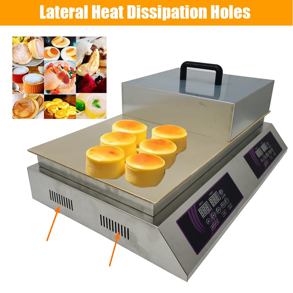 Commercial Grade Electric Souffle Maker & Dorayaki Baker - Stainless Steel with Double Pure Copper Plates, 110V, 60-240°C Digital Display - Perfect for Pancakes, Muffins & Japanese Desserts in Restaurants, Cafes & Home Kitchens
