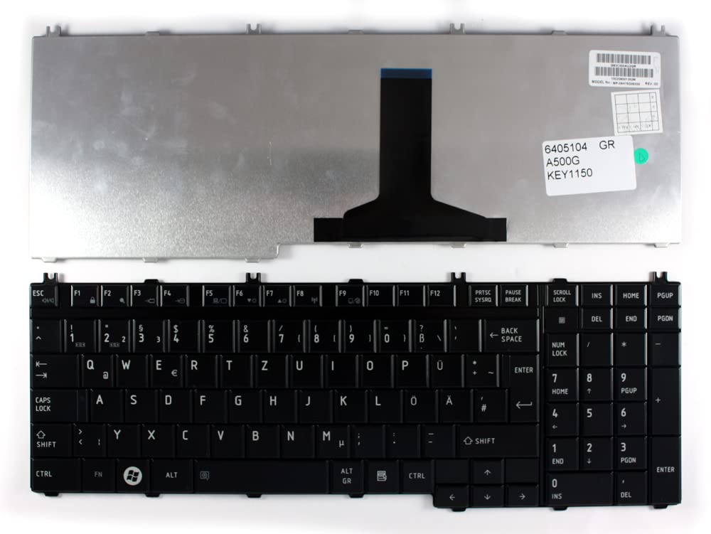 German Layout Glossy Black Replacement Laptop Keyboard for Toshiba Satellite A500D - Perfect for Typing, Coding & Office Work