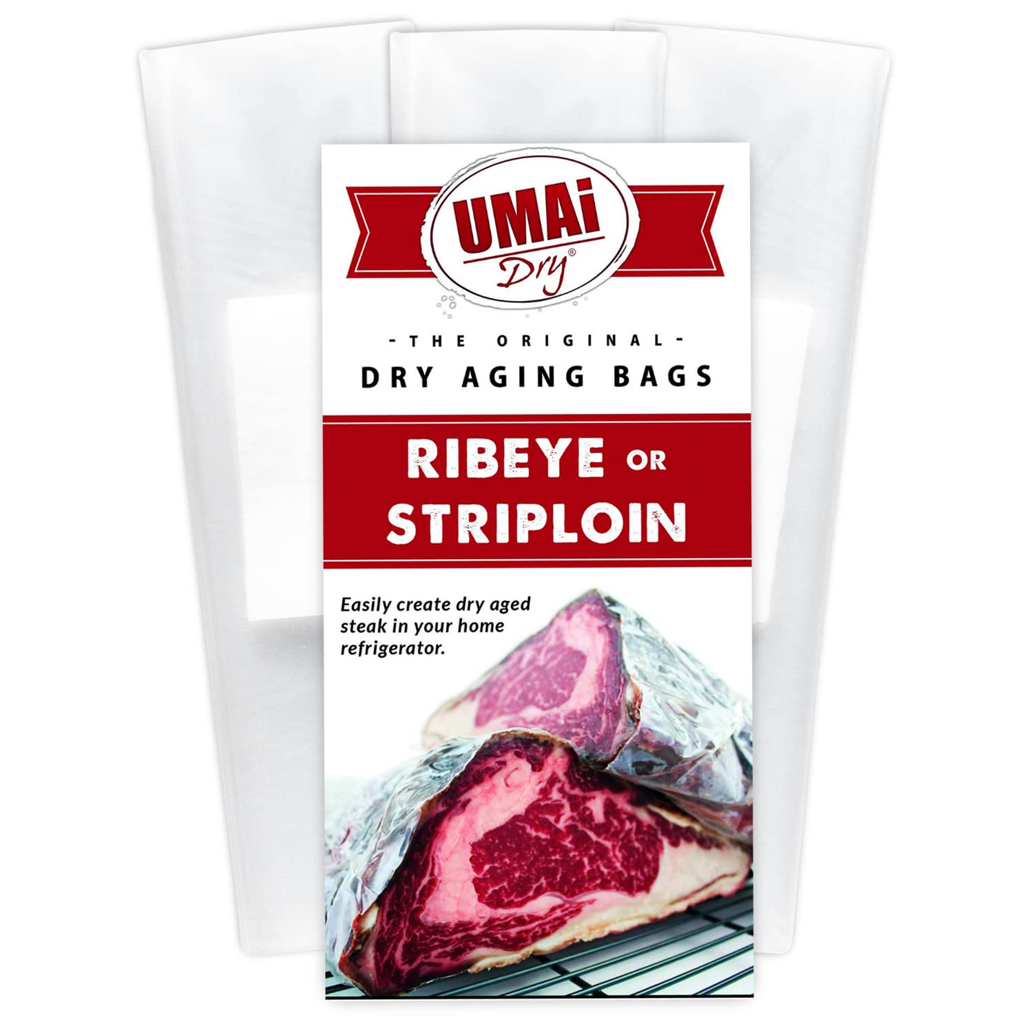 UMAi Dry Aging Bags for Steaks - Pack of 3 | Premium Meat Aging Bags for Ribeye, Striploin & Beef (12-18 lbs) | No Vacuum Sealer Needed | Home Refrigerator Dry Aging Kit | Achieve Restaurant-Quality Aged Beef in 28-45 Days | Perfect for Home Chefs & Steak Lovers
