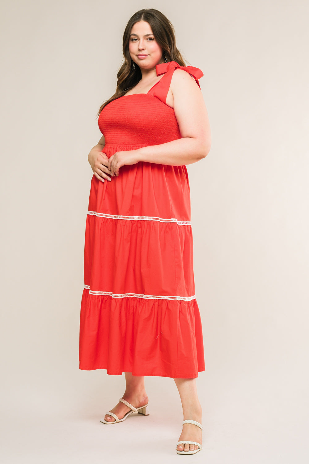 Elegant Lace Trim Poplin Midi Dress for Women - Perfect for Summer, Weddings & Special Occasions