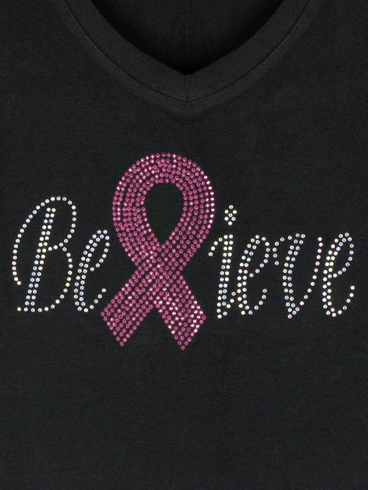 DivaDesigns Women's Believe Pink Ribbon Breast Cancer Awareness T-Shirt - Supportive Comfort Fit Tee for Survivors, Fundraisers & Awareness Events