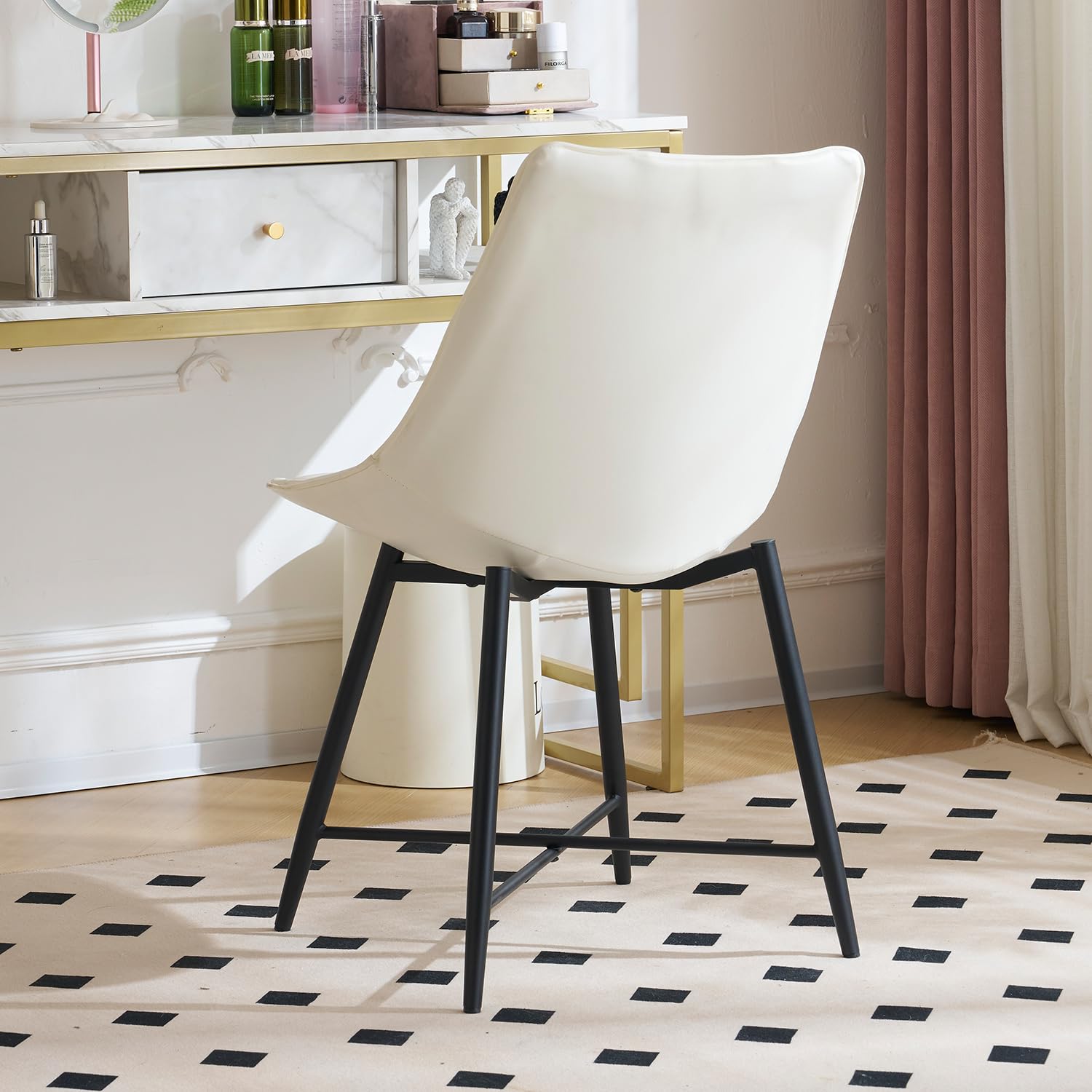 ANOUR PU Leather Dining Chairs Set of 2 - Modern Kitchen & Dining Room Armless Chairs with Metal Legs, Comfortable Upholstered Side Chairs for Home, Restaurant, Office - White (Perfect for Small Spaces & Contemporary Decor)