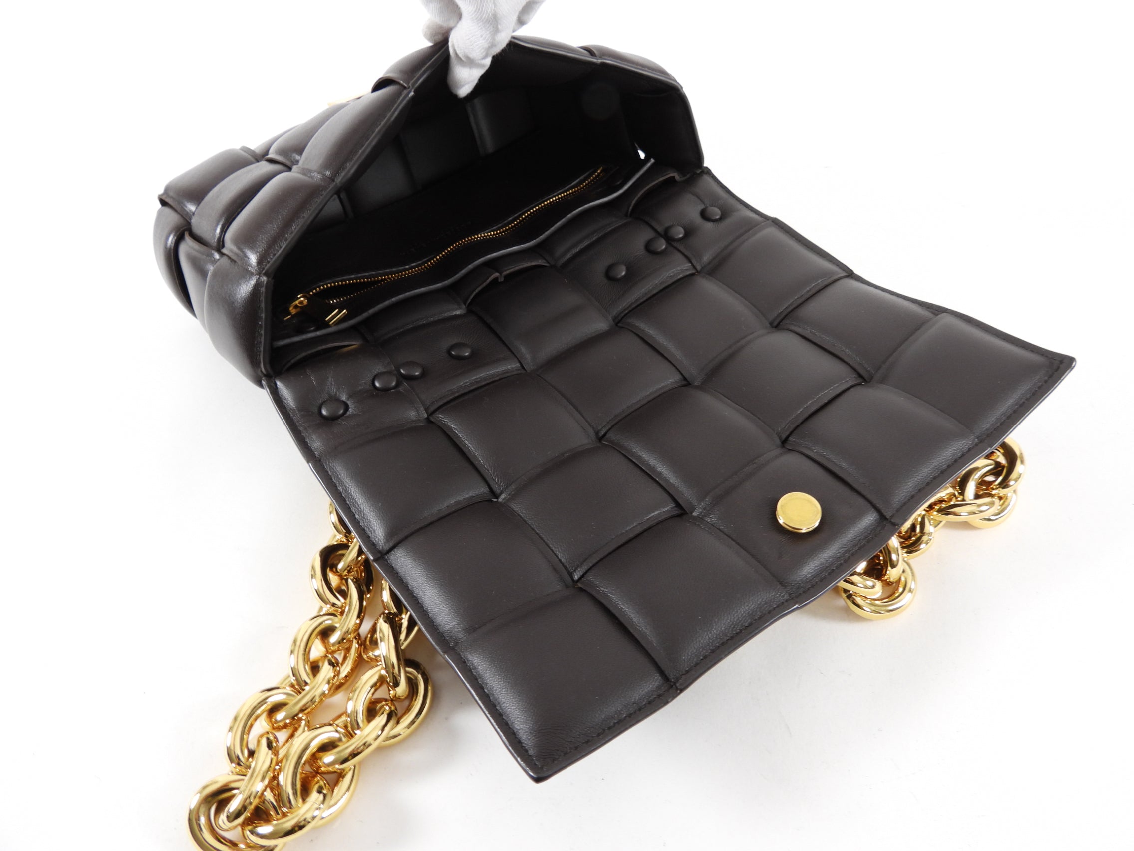 Bottega Veneta Padded Casette Chain Crossbody Bag - Dark Brown Genuine Leather Handbag for Women | Perfect for Work, Travel & Evening Out