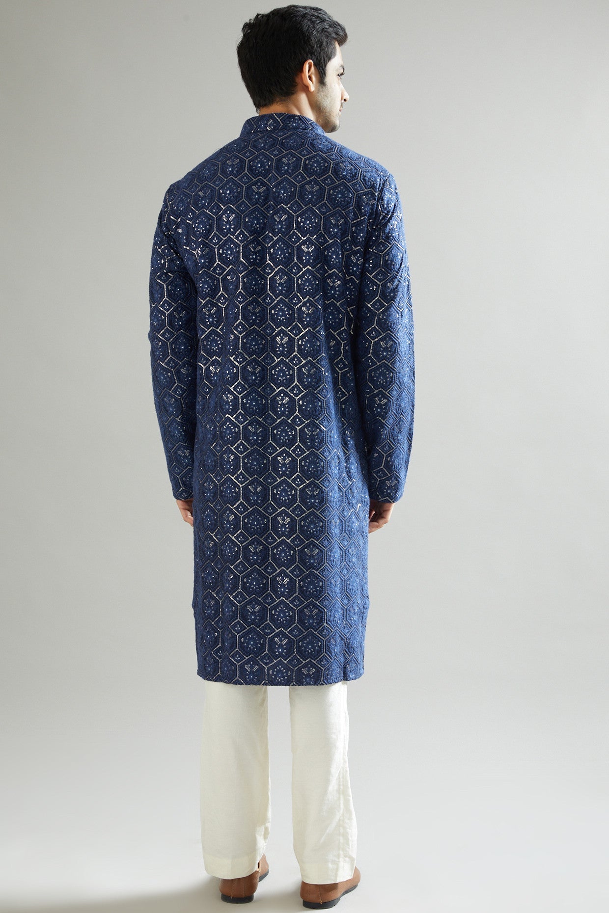 Elegant Navy Blue Embroidered Kurta for Men | Traditional Indian Tunic | Perfect for Festivals, Weddings & Cultural Events