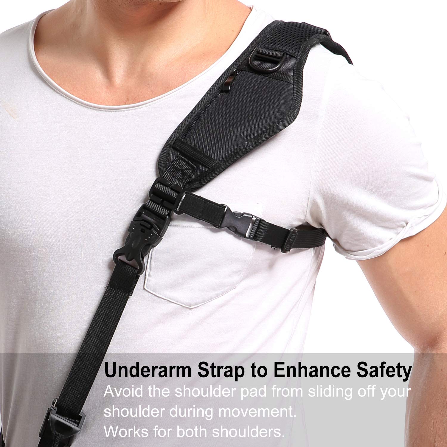 Waka Quick Release Camera Neck Strap with Safety Tether & Underarm Support - Adjustable DSLR Shoulder Sling for Nikon Canon Sony Fuji (Black) - Perfect for Travel, Hiking & Outdoor Photography