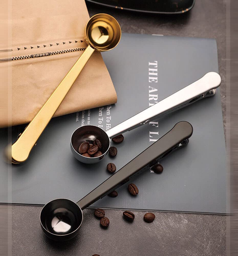 Premium Stainless Steel Coffee Scoop & Bag Clip - Long Handle Tablespoon for Measuring Tea, Coffee, Protein Powder | Perfect for Kitchen, Camping & Travel Use
