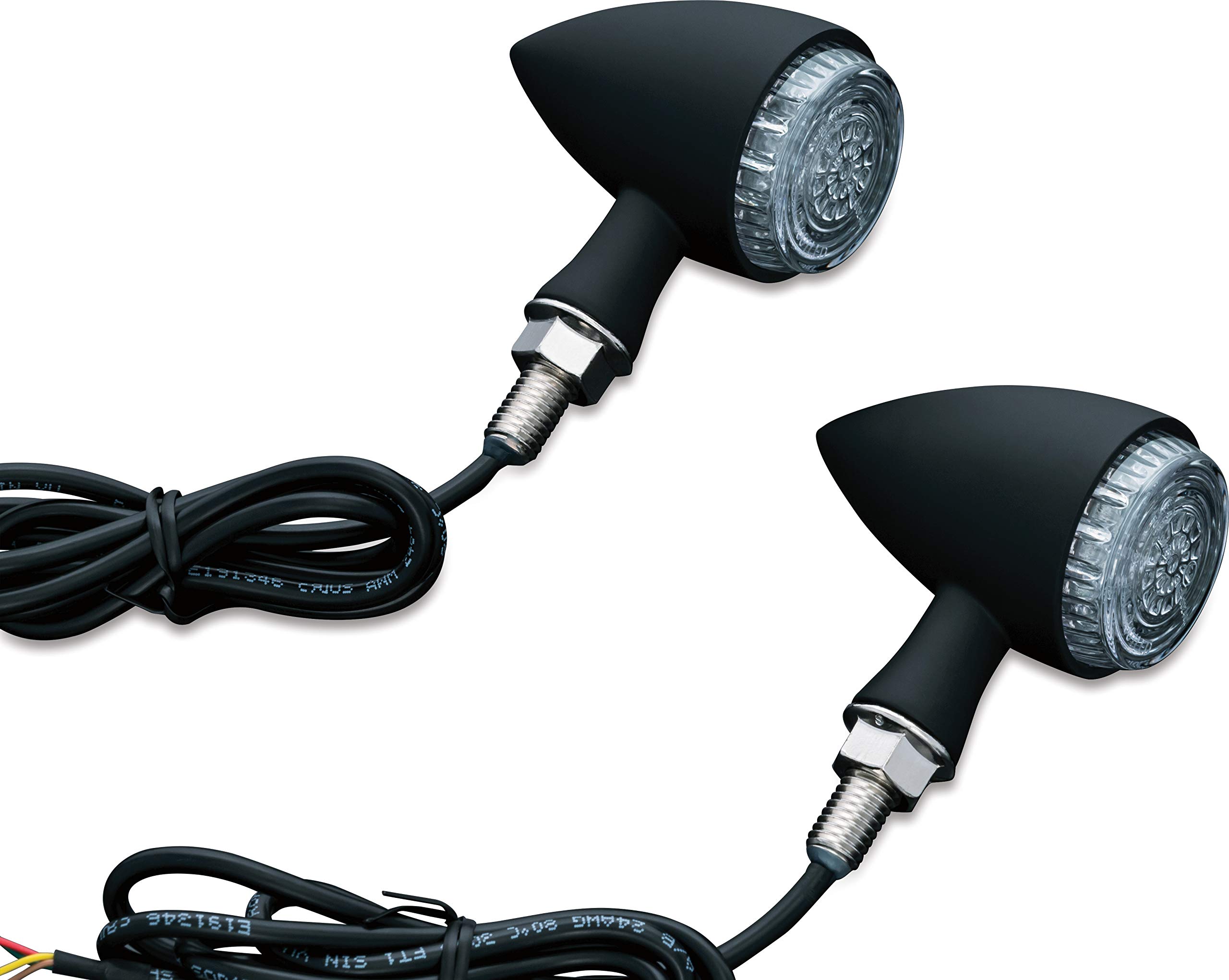 Kuryakyn 2510 Matte Black Torpedo/Bullet Style Motorcycle LED Turn Signal Lights - Clear Lens Front Position Blinkers (1 Pair) for Harley, Cruiser & Chopper Bikes - Day & Night Riding Safety