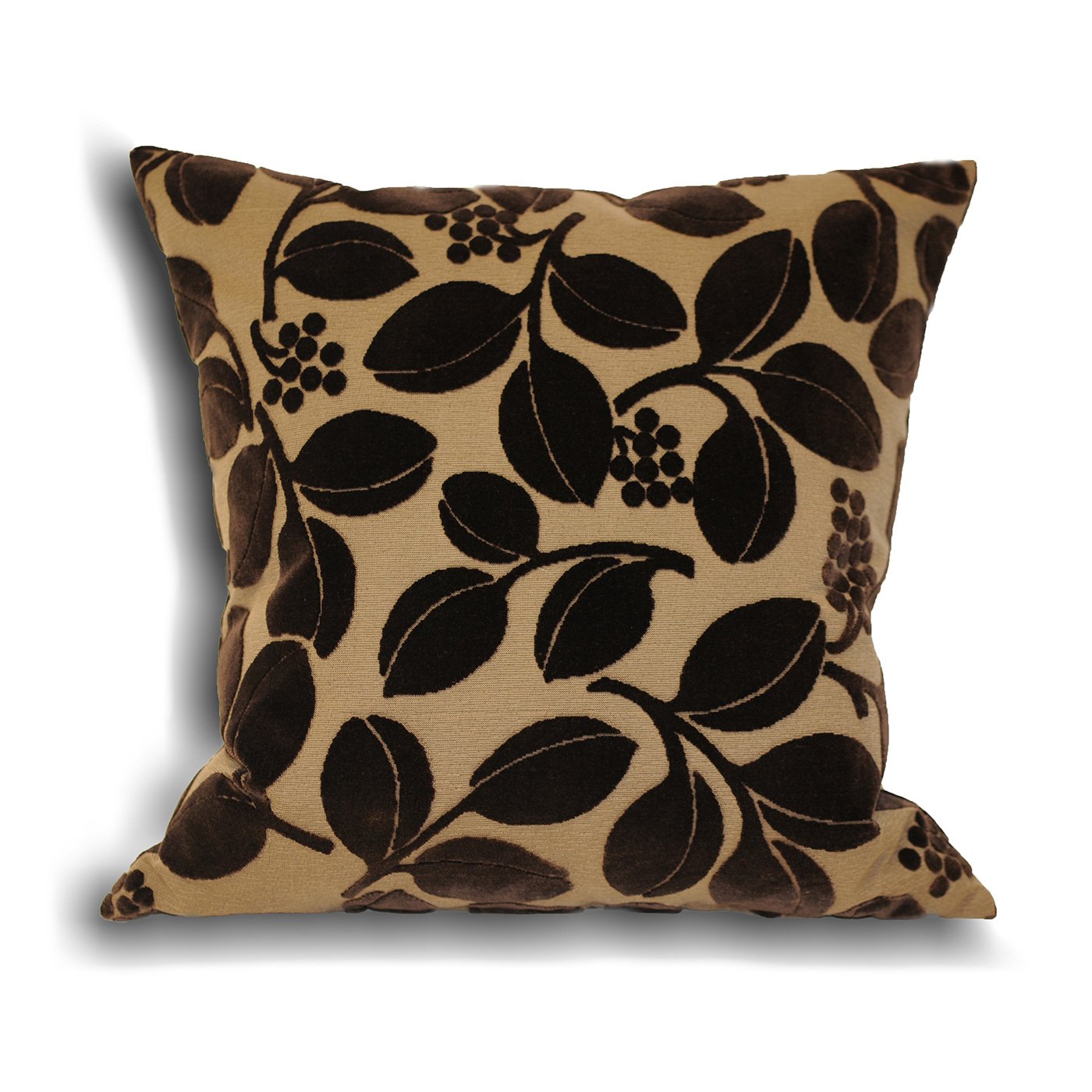 Premium Faux Velvet Cherry Print Cushion Cover 18x18 Inches - Chocolate Brown Decorative Pillow Case for Sofa, Bed, Living Room & Home Decor