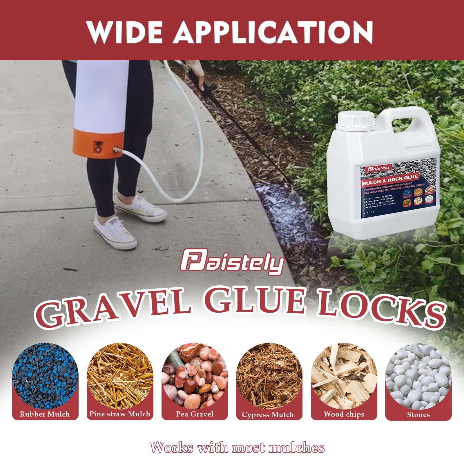 **64OZ Concentrated Mulch Glue - Strong Landscape Adhesive for Pea Gravel, Rocks & Mulch | Non-Toxic Gravel Binder & Rock Glue | Secures Coverings Firmly | Ideal for Driveways, Pathways & Garden Landscaping**