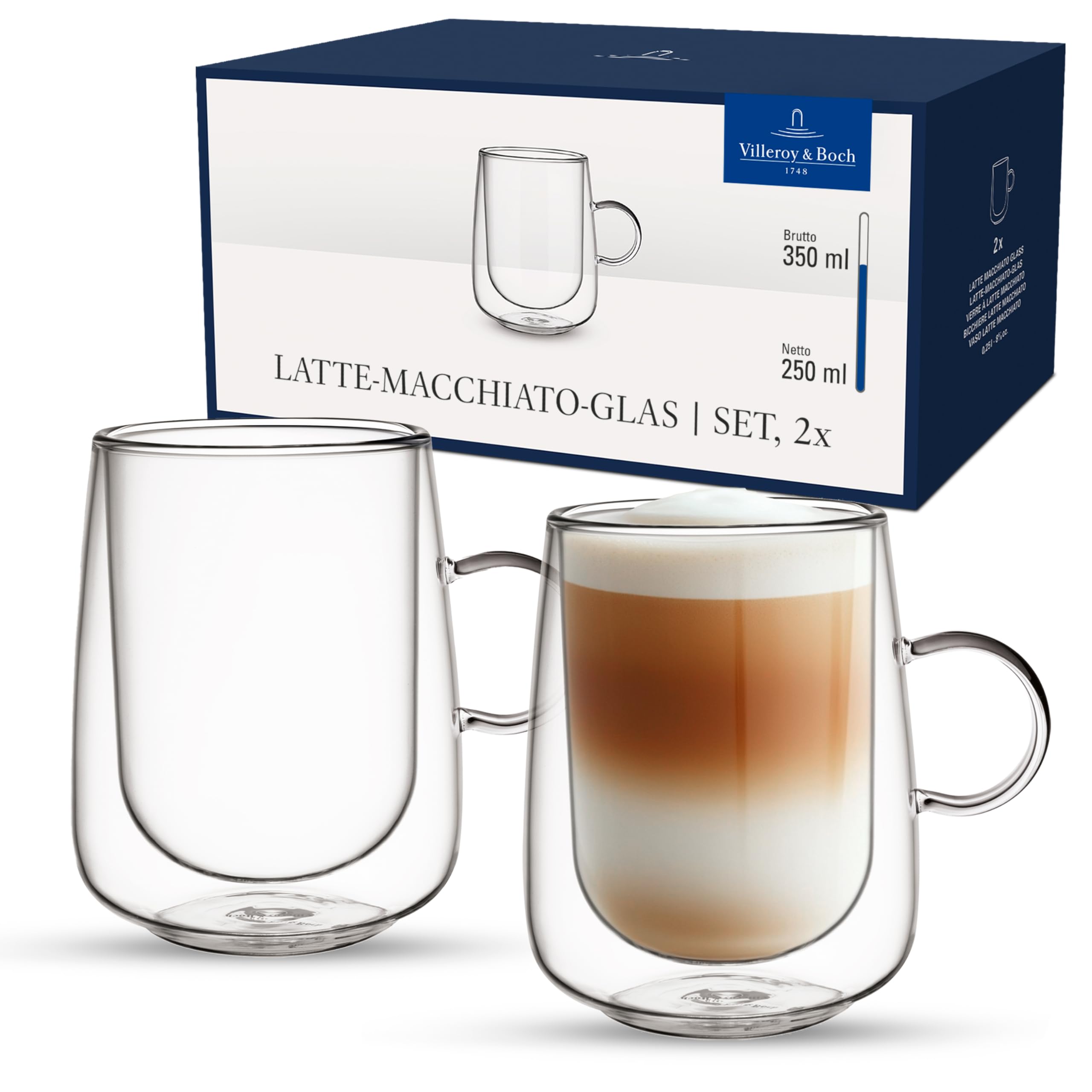 Villeroy & Boch Artesano Double-Walled Latte Macchiato Glass Set of 2 - 11.75 oz Borosilicate Glass for Hot & Cold Drinks - Dishwasher & Microwave Safe - Perfect for Coffee, Tea, Cocktails and Iced Beverages at Home or Cafe
