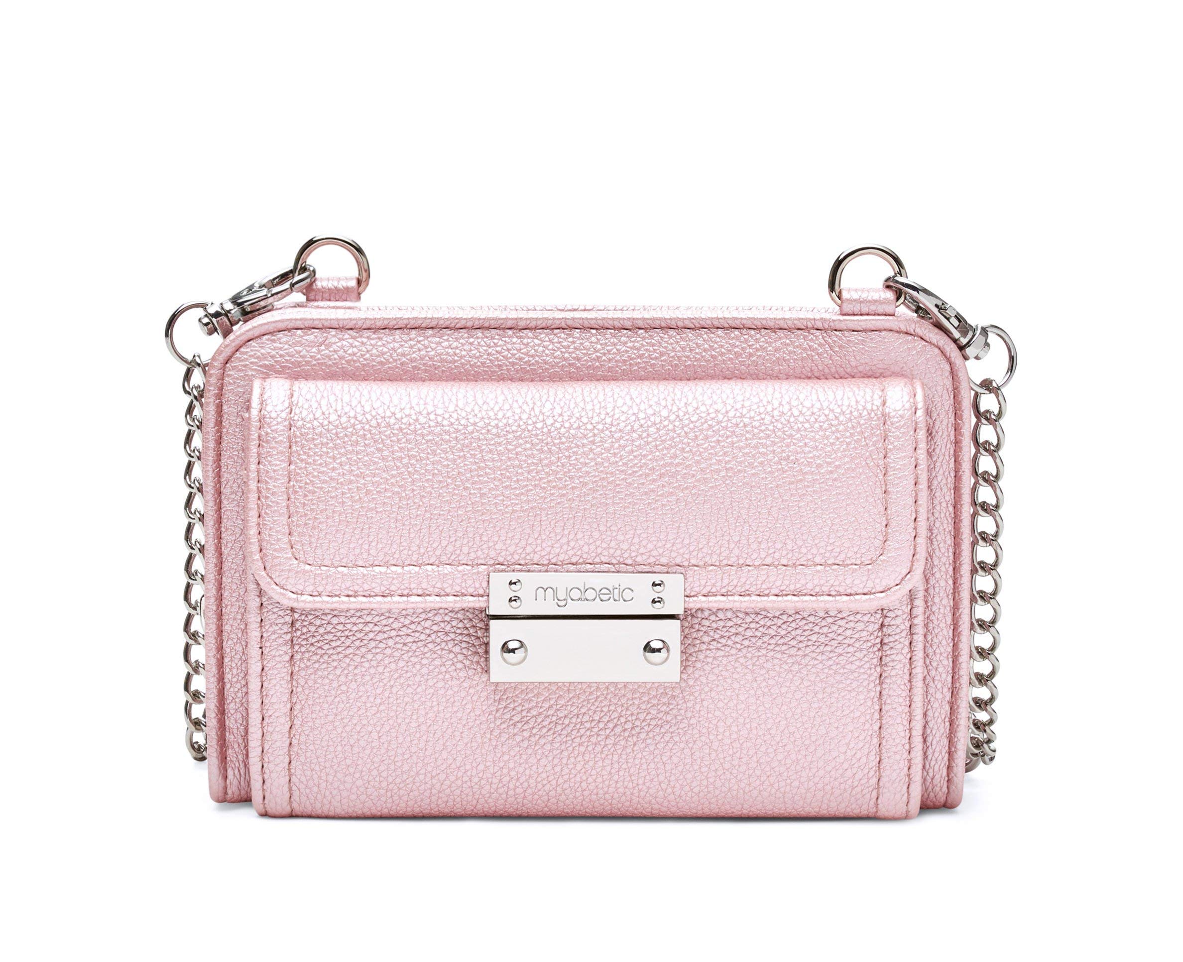 Myabetic Tina Diabetes Mini Crossbody Bag for Glucose Meter, Test Strips, Insulin Pen & Vial - Organizer for Keys, Credit Cards & Essentials (Pink Frost) - Perfect for Daily Use, Travel & Medical Needs