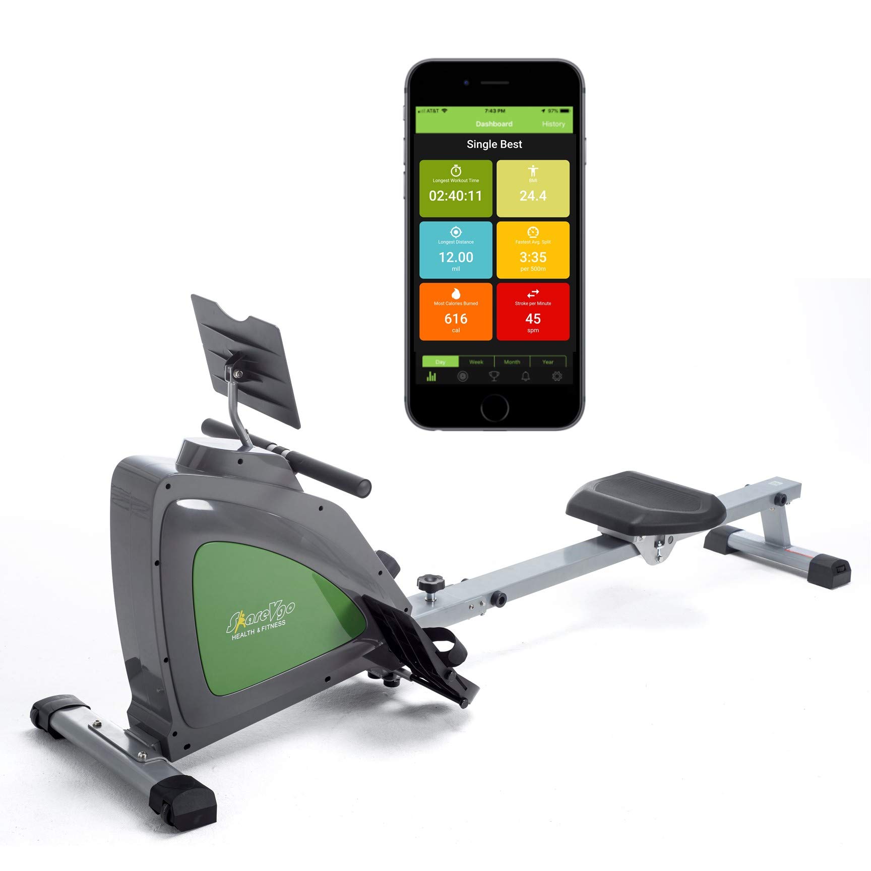 ShareVgo Smart Rowing Machine SRM1000 - Foldable Magnetic Rower with Bluetooth LCD Monitor, Tablet Holder & Free Fitness App for Full Body Workout - Max 300 lbs Capacity - Perfect for Home Gym, Cardio Training & Weight Loss