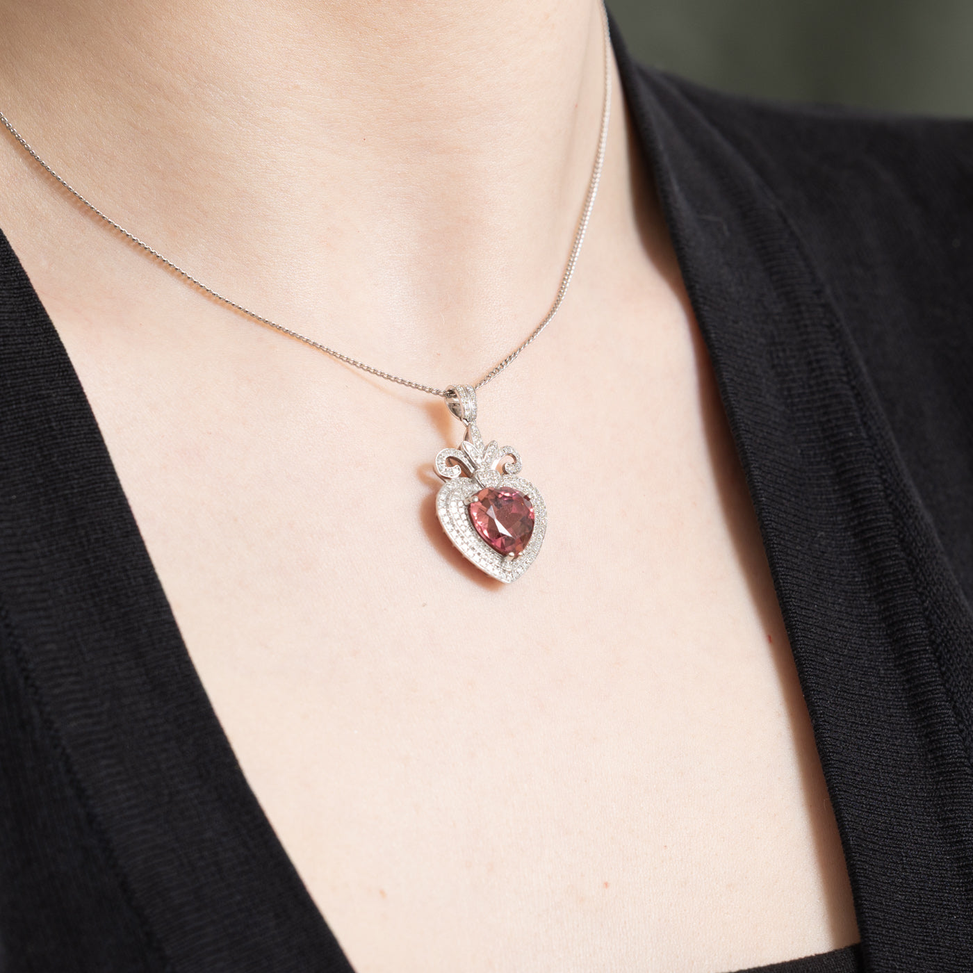 Exquisite 4.70ct Pink Heart Cut Tourmaline & 0.70ct Diamond Pendant Necklace - Elegant Jewelry Gift for Women, Perfect for Valentine's Day, Anniversary & Special Occasions