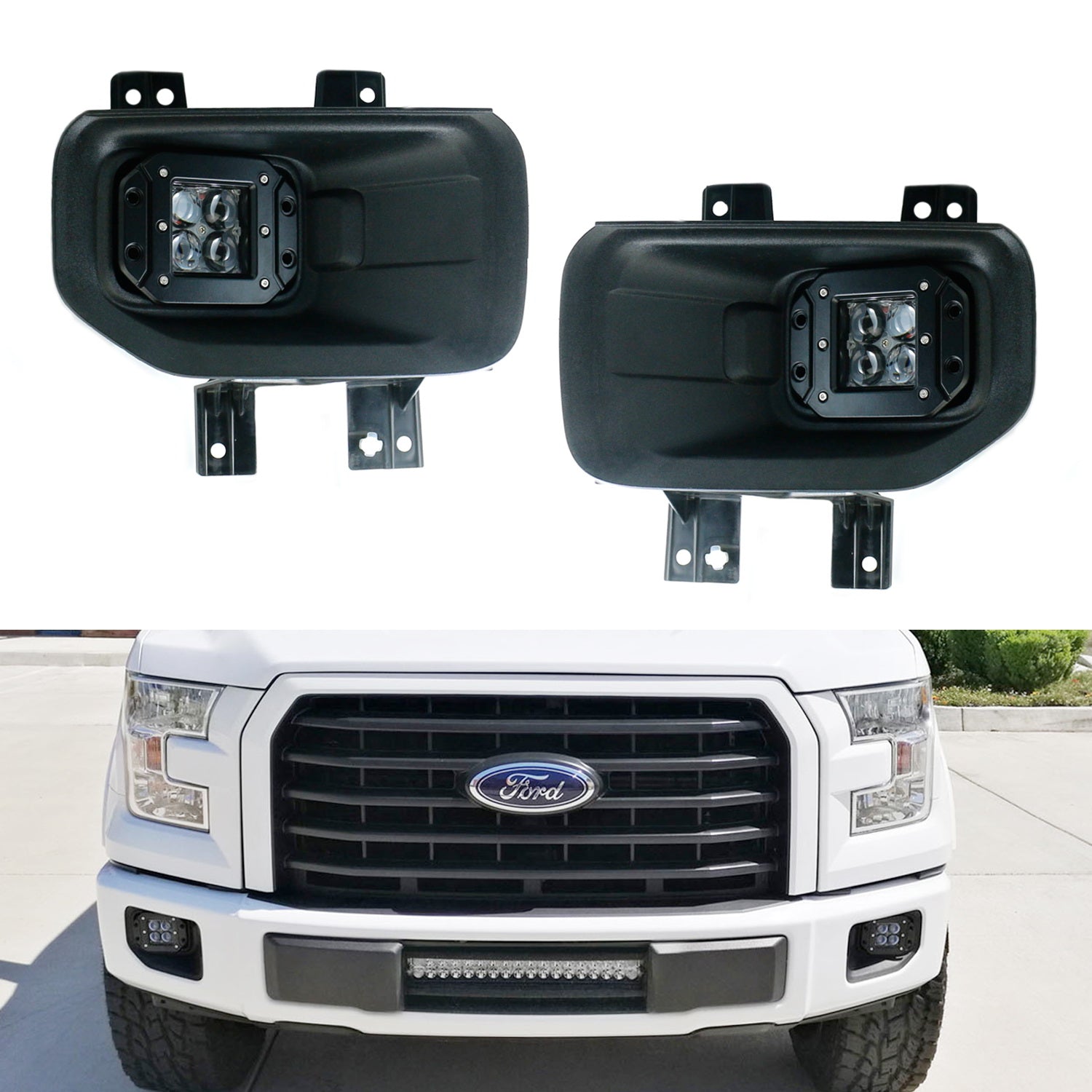4D CREE LED Projector Pods with Wiring Harness & Mounting Brackets - Compatible with Ford F150 (2015-2020), F250/F350 (2017-2020) - Off-Road Lighting, Truck Accessories, Fog Lights Replacement