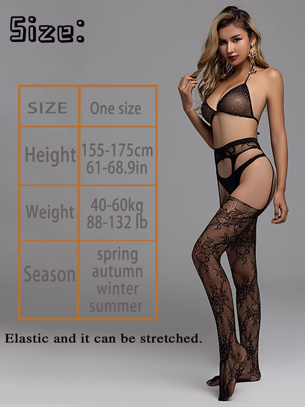 Sexy Sparkly Stockings for Women - Rhinestone Bling Black High Waist Tights with Glitter Crystal Details | Perfect for Nightclub, Party, Cosplay & Special Occasions