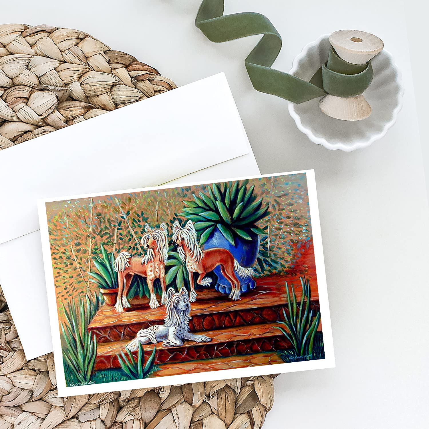 Caroline's Treasures 7505GCA7P Chinese Crested Dog Blank Greeting Cards - Pack of 8 A7 Size (5x7) Note Cards with Envelopes - Whimsical Design for Birthdays, Thank You Notes & Special Occasions