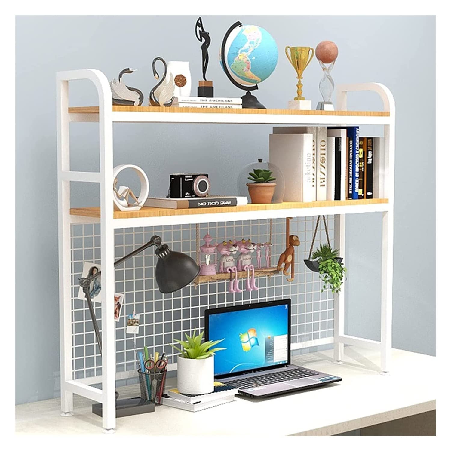 Adjustable 2-Tier Countertop Hutch Bookshelf - 135 x 25 x 98cm Desktop Bookcase & Printer Stand for Home Office Storage | Perfect for Computer Desk Organization & Home Decor Display