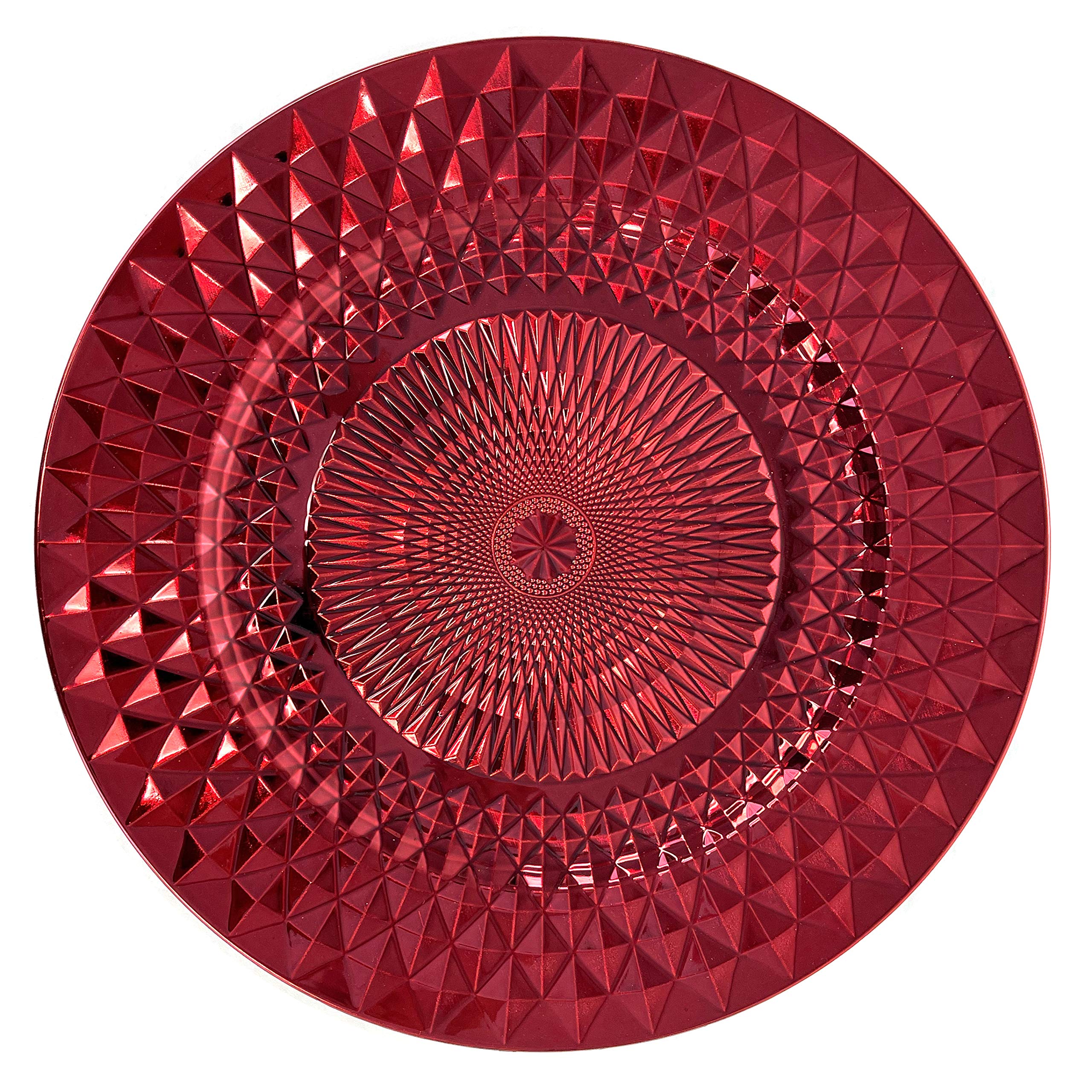 Allgala 13-Inch 6-Pack Heavy Duty Plastic Diamond Pattern Charger Plates - Sparkling Red Wedding Dinner Plates (HD80409) for Elegant Table Settings, Banquets & Special Events