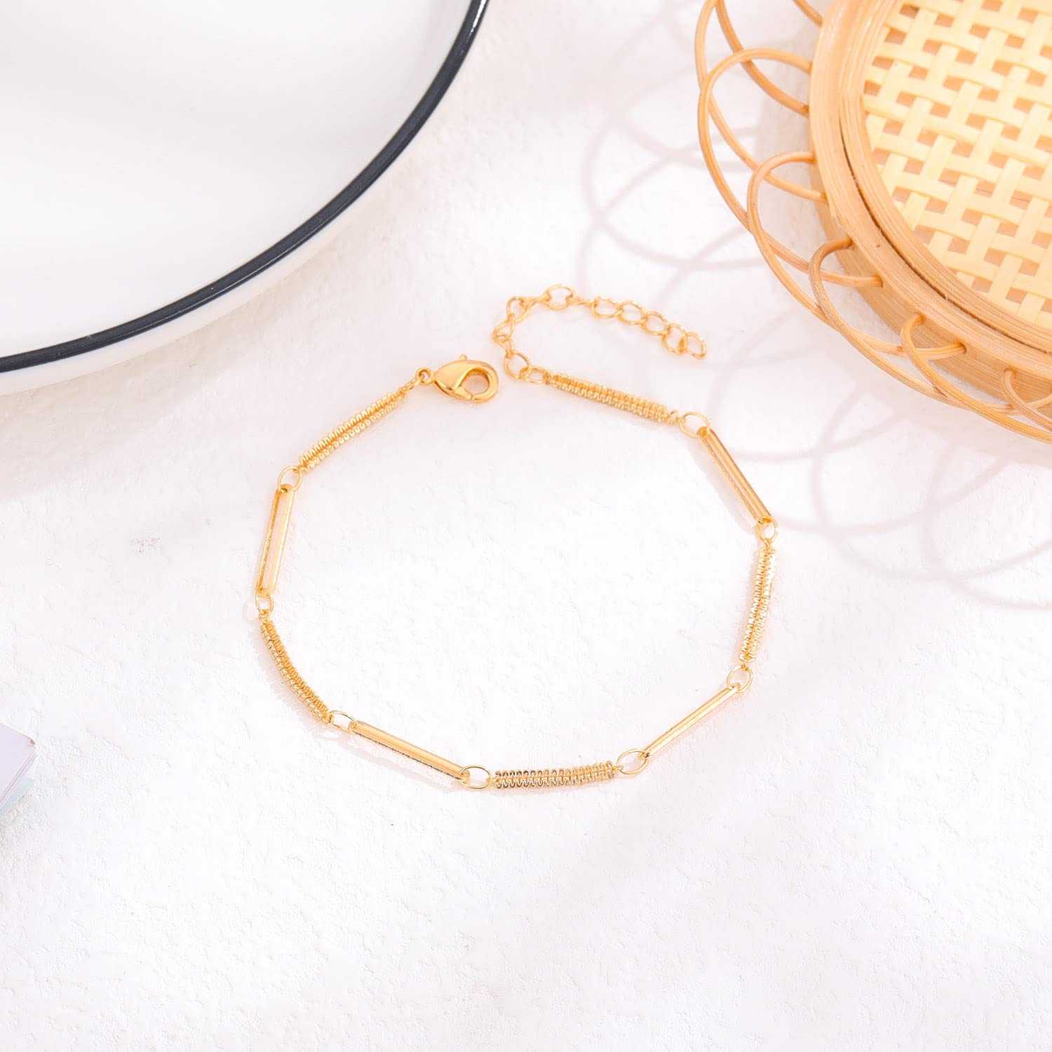 Women's Dainty Gold Chain Bracelet - Simple Layered Beaded Turquoise Bracelet with Crystal, Heart, Karma & Pearl Charms | Elegant Everyday Jewelry for Work, Date Night & Special Occasions