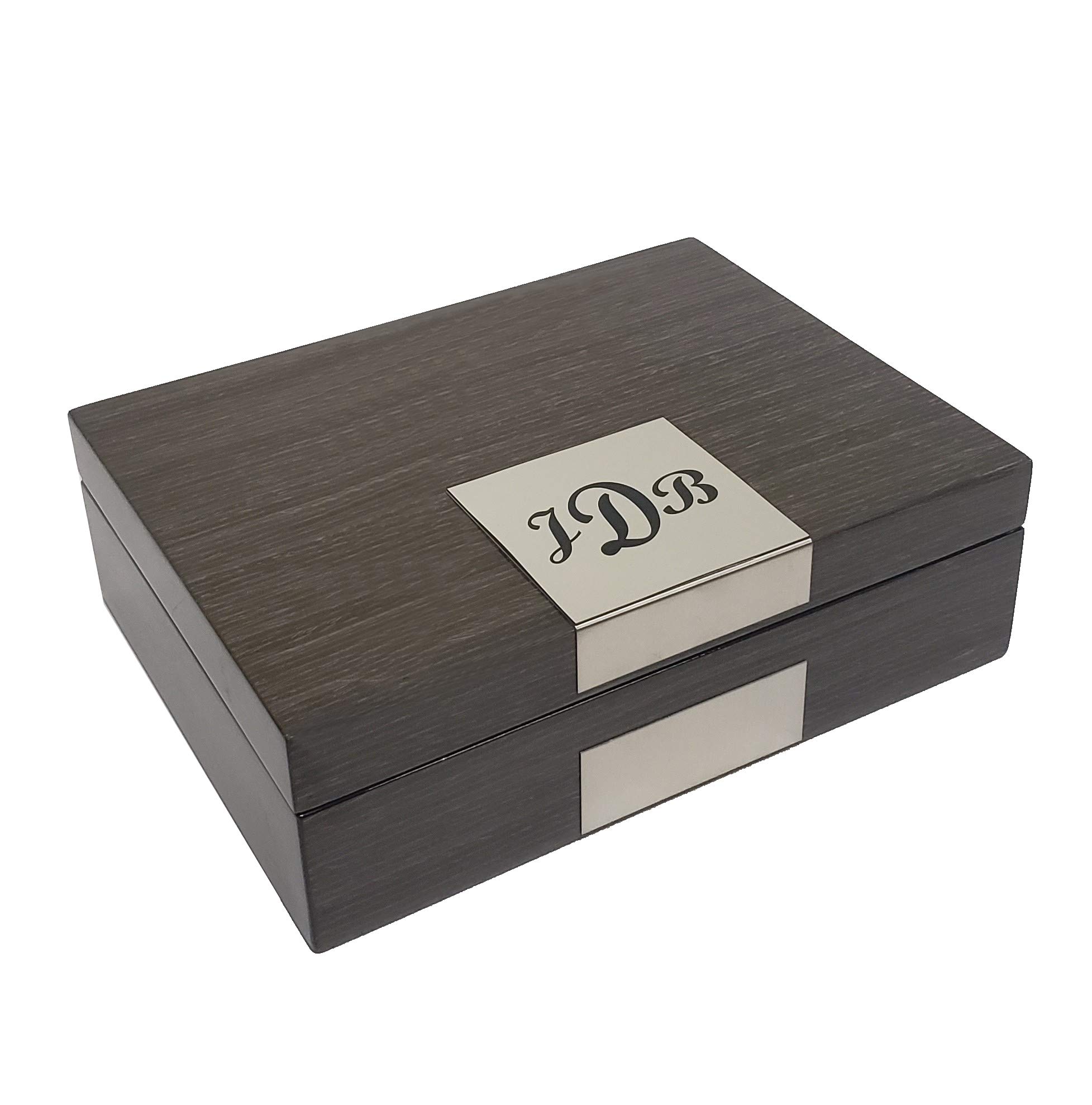 Personalized Grey Ginkgo Lacquered Wood Watch, Cufflink & Ring Storage Organizer - Men's Jewelry Box for Dresser, Travel & Gift Giving