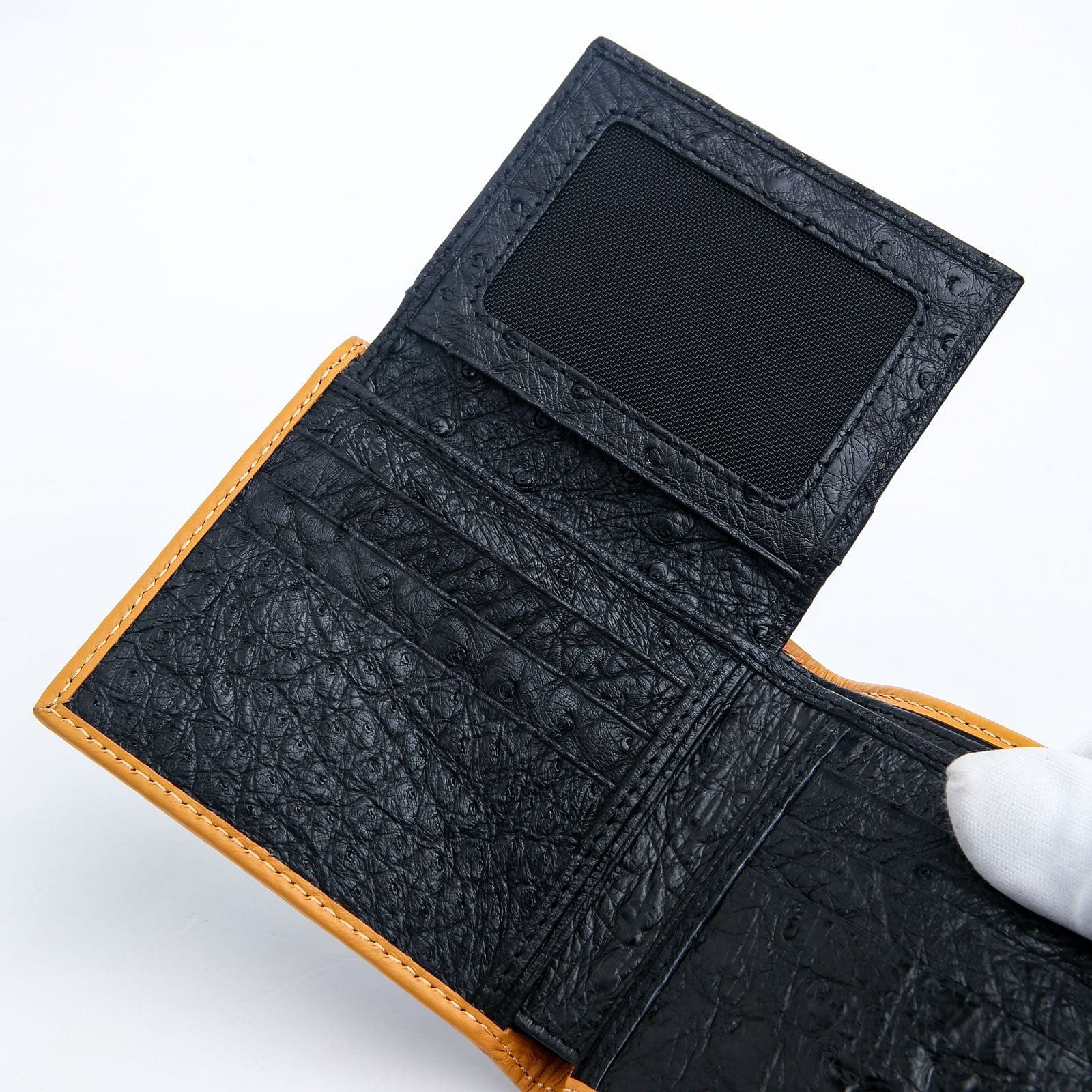 Authentic Black Ostrich Leg Leather Wallet for Men - Luxury Slim Bifold Credit Card Holder with RFID Protection - Perfect for Business, Travel & Everyday Use