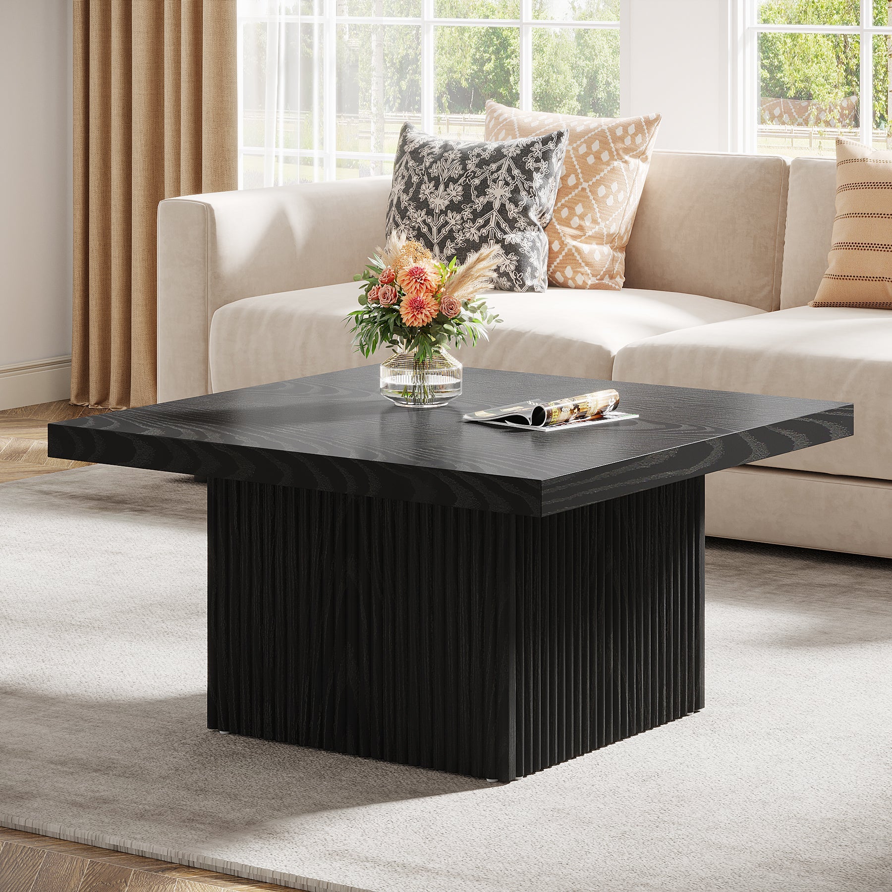 31.5 Inch Square Coffee Table - Modern Wooden Center Table for Living Room | Perfect Cocktail Table for Home Decor & Entertaining
