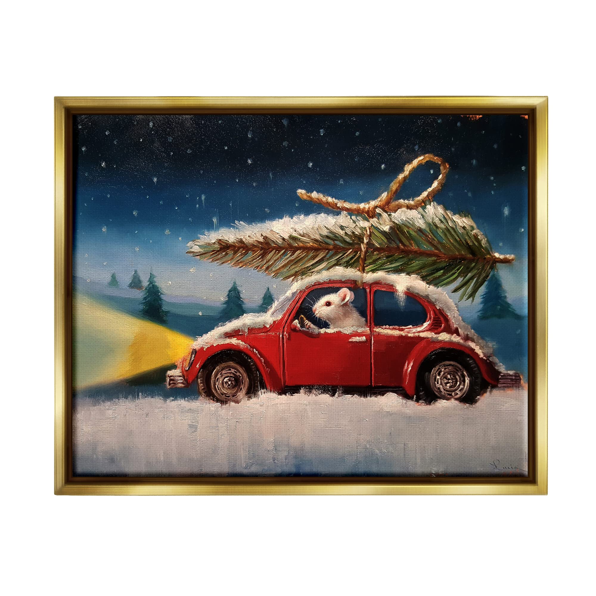 Stupell Industries Winter Holiday Mouse Driving Through Snow Canvas Wall Art - Lucia Heffernan Design - Perfect for Christmas Decor, Living Room & Nursery Wall Decor
