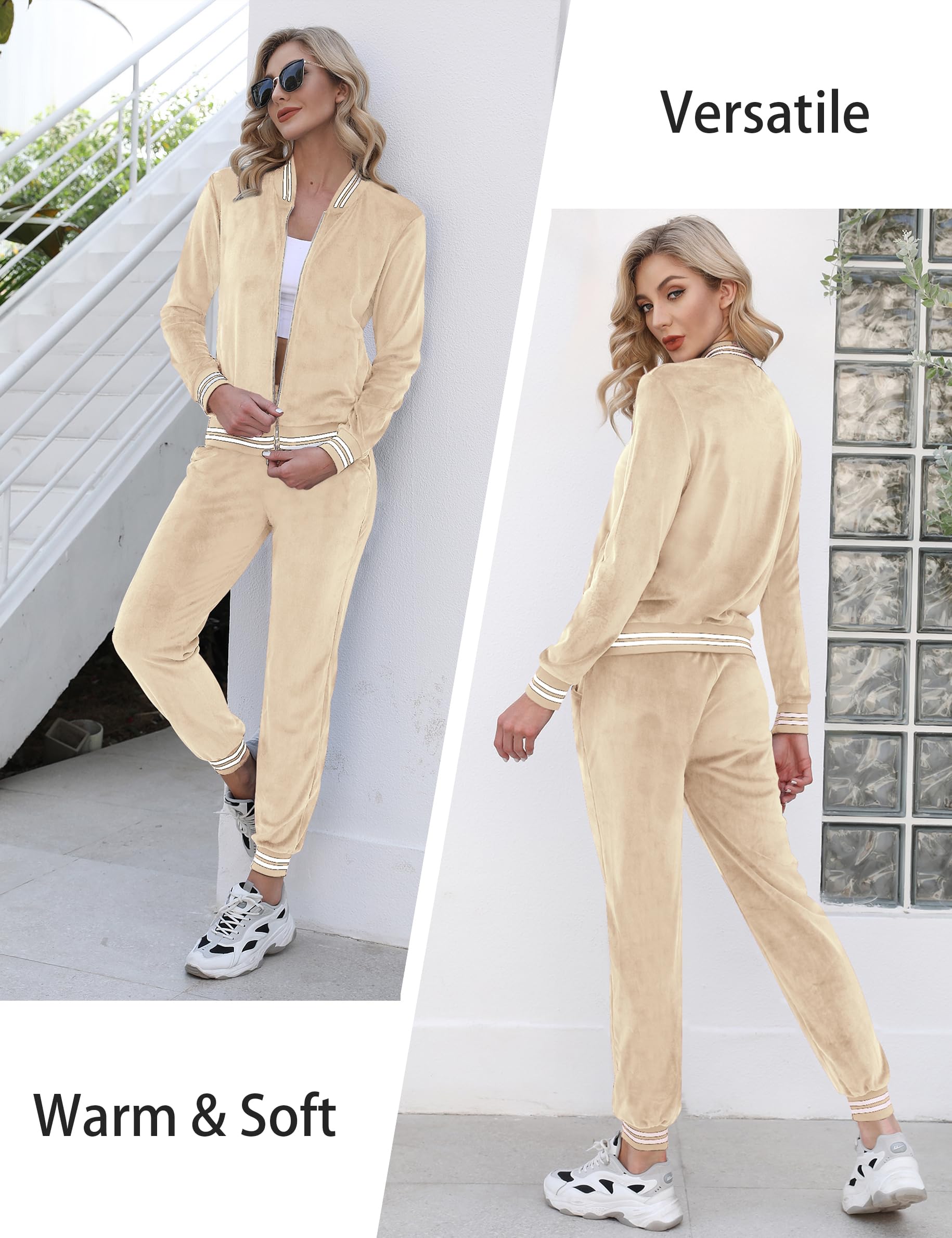 Totatuit Women's 2-Piece Velour Sweatsuit Set - Long Sleeve Zip Up Hoodie & Jogger Pants with Pockets | Cozy Lounge Wear for Home, Gym & Casual Outfits