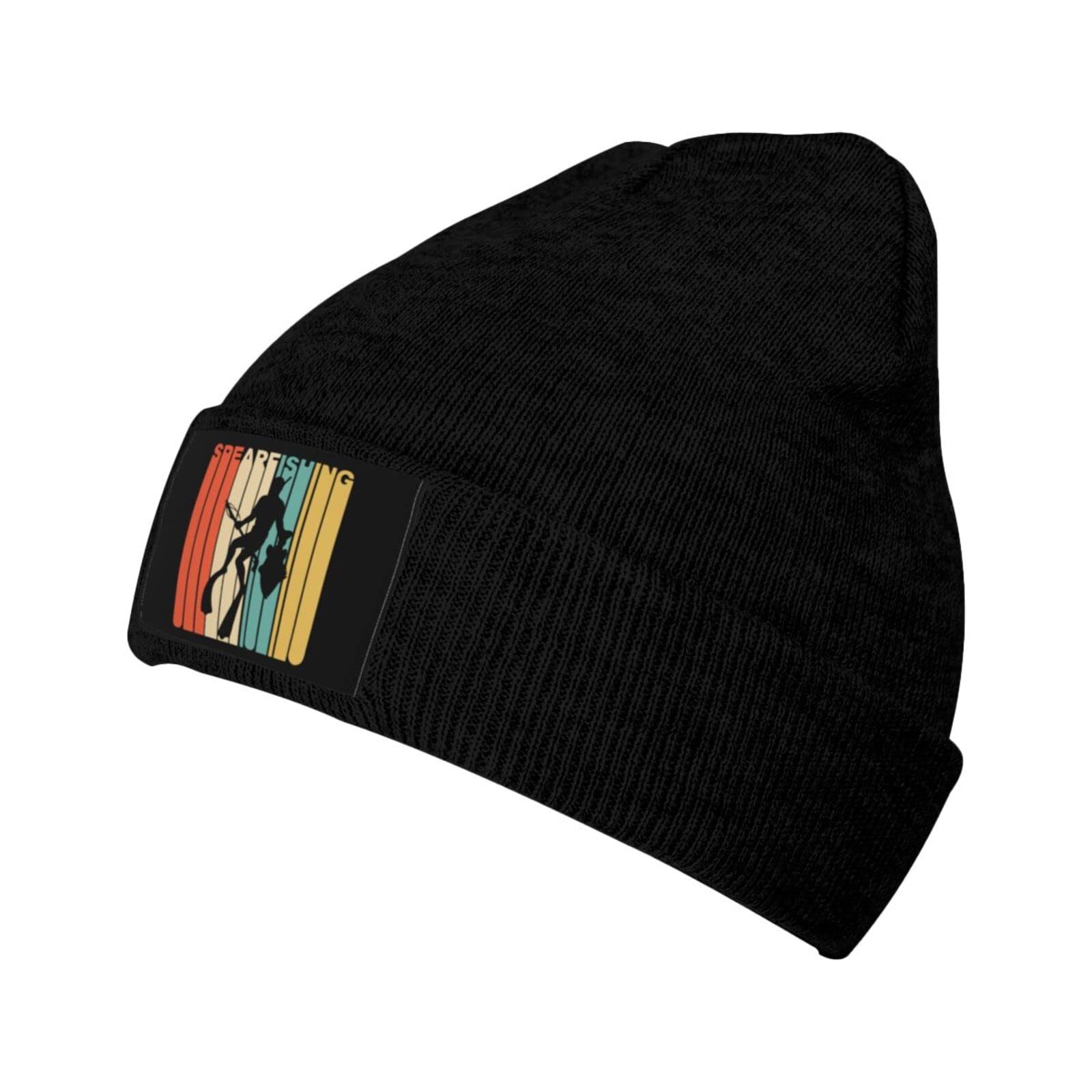 Vintage Unisex Winter Knit Beanie Hat for Men & Women - Warm Spearfishing Ski Skull Cap with Cuff - Black | Perfect for Skiing, Snowboarding & Outdoor Winter Activities